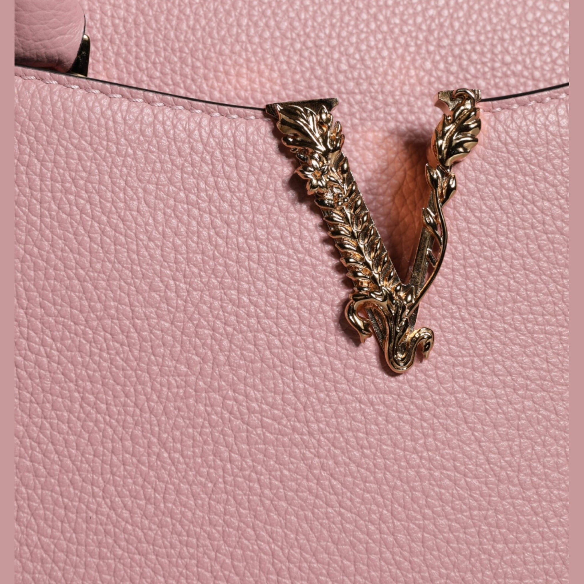 Versace Pink Small Top Handle Grainy Calf Leather Crossbody Bag Versace