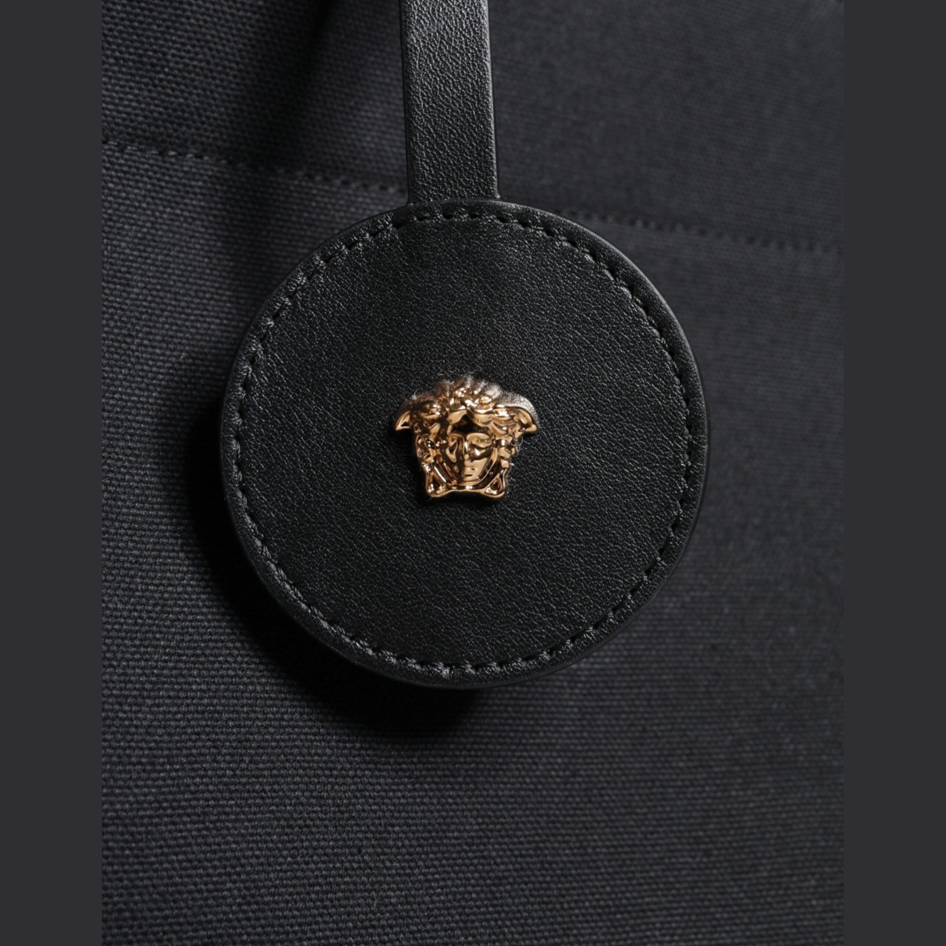 Versace Black Top Handle Canvas Leather Logo Crossbody Tote Bag Versace