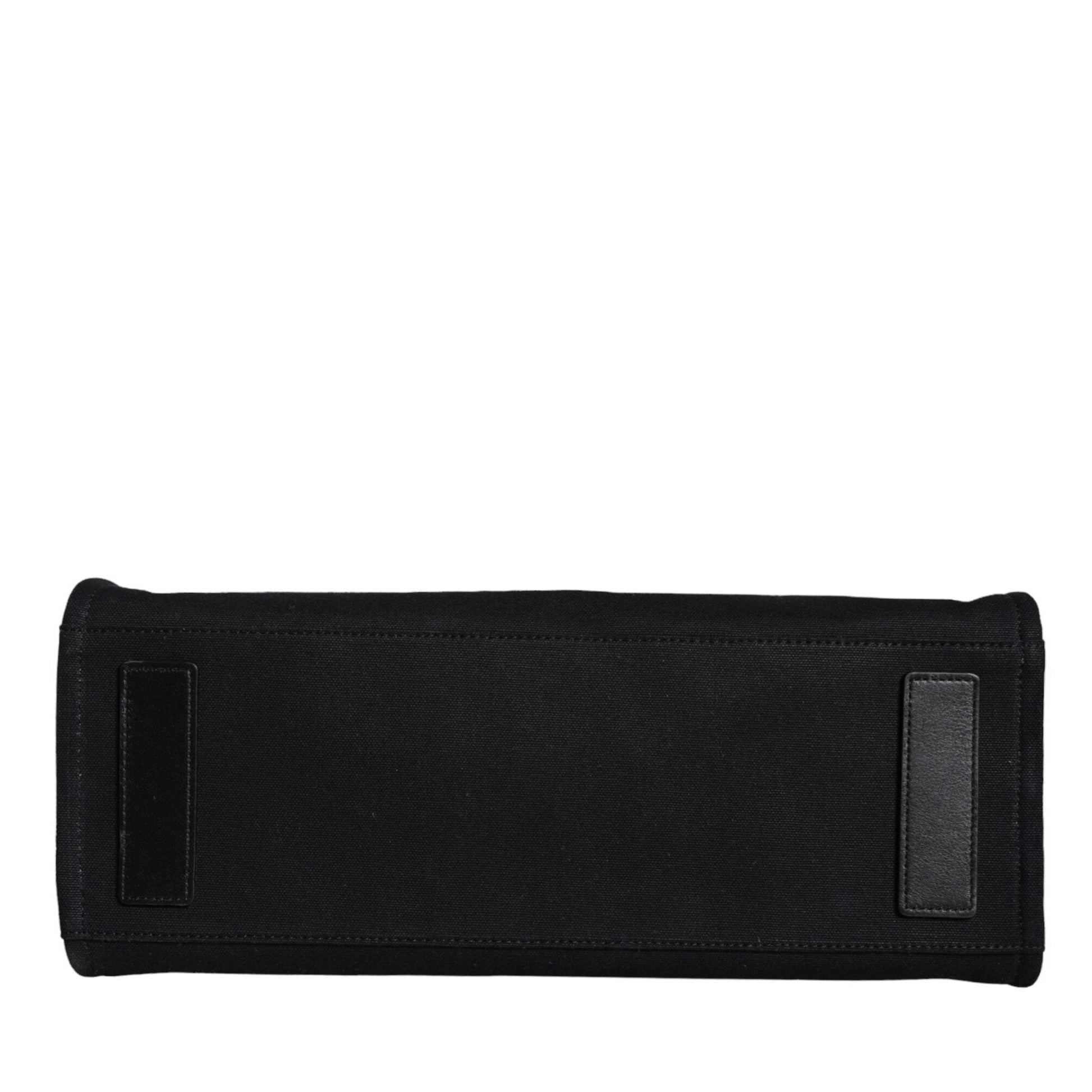 Versace Black Top Handle Canvas Leather Logo Crossbody Tote Bag Versace