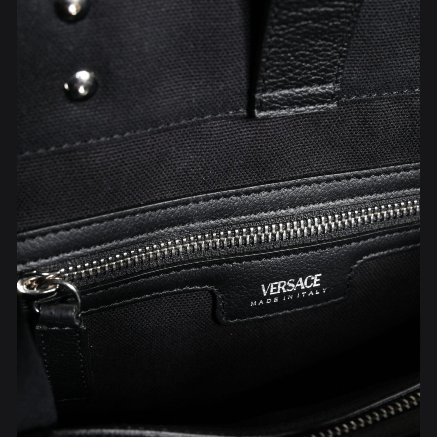 Versace Black Top Handle Canvas Leather Logo Crossbody Tote Bag Versace