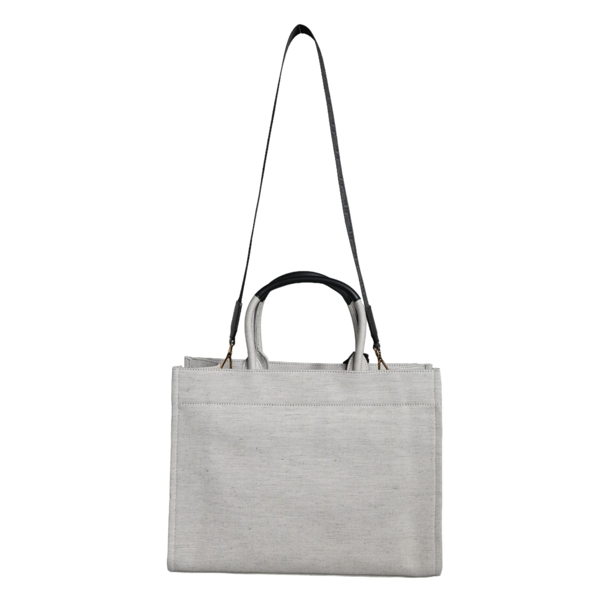 Versace White Top Handle Canvas Leather Logo Crossbody Tote Bag Versace