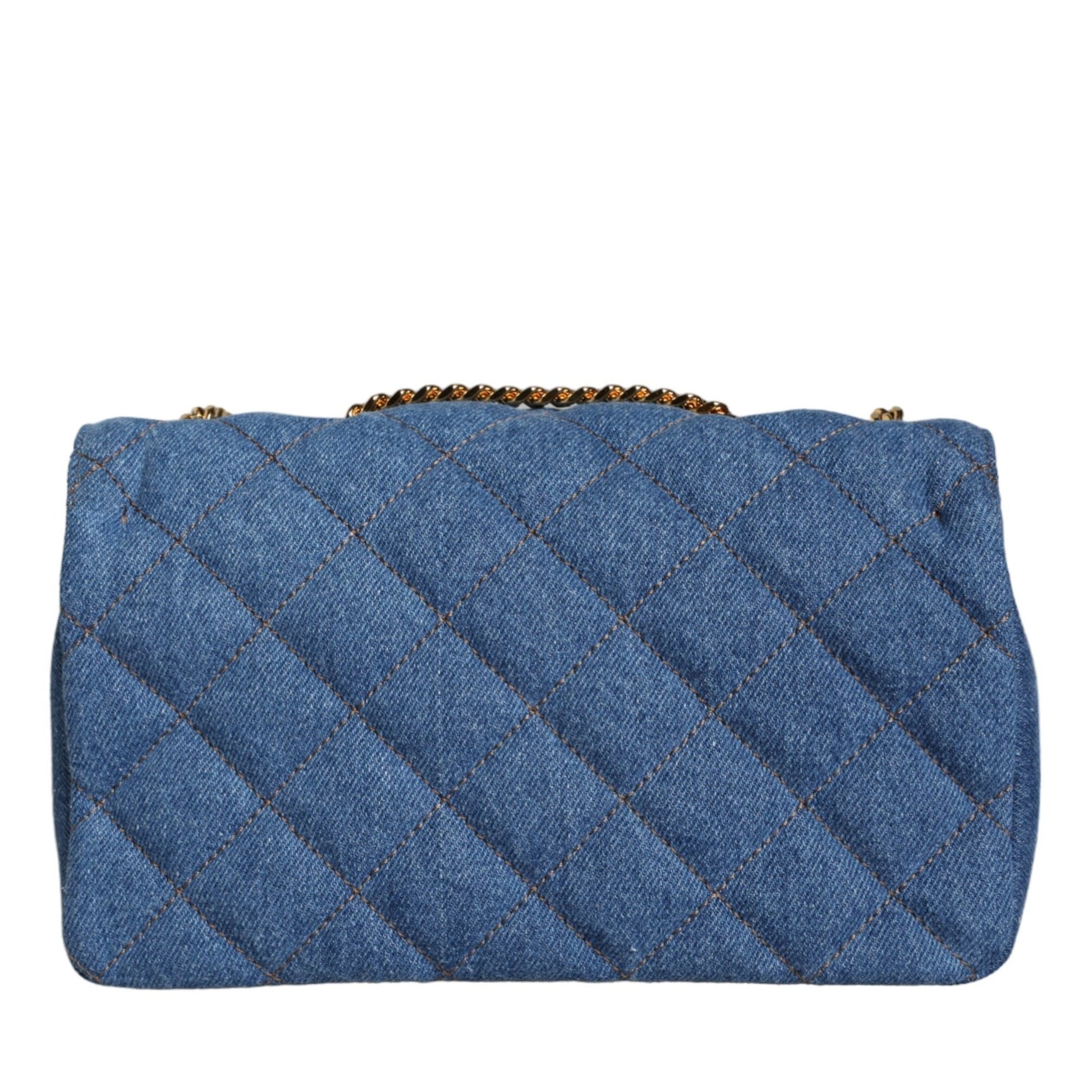 Versace Blue Quilted Denim Leather Crossbody Shoulder Bag Versace