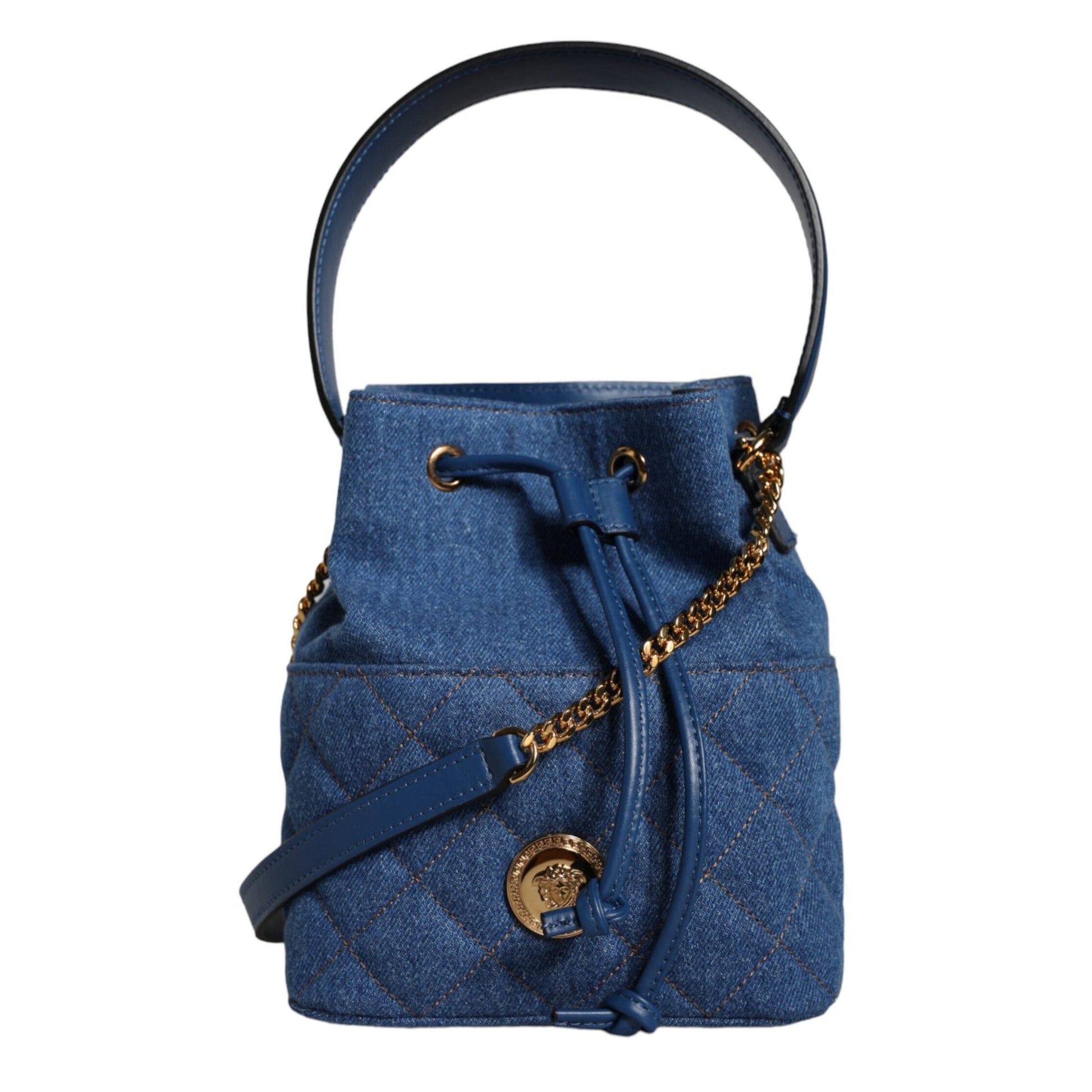Versace Blue Quilted Denim Leather Crossbody Shoulder Bag Versace