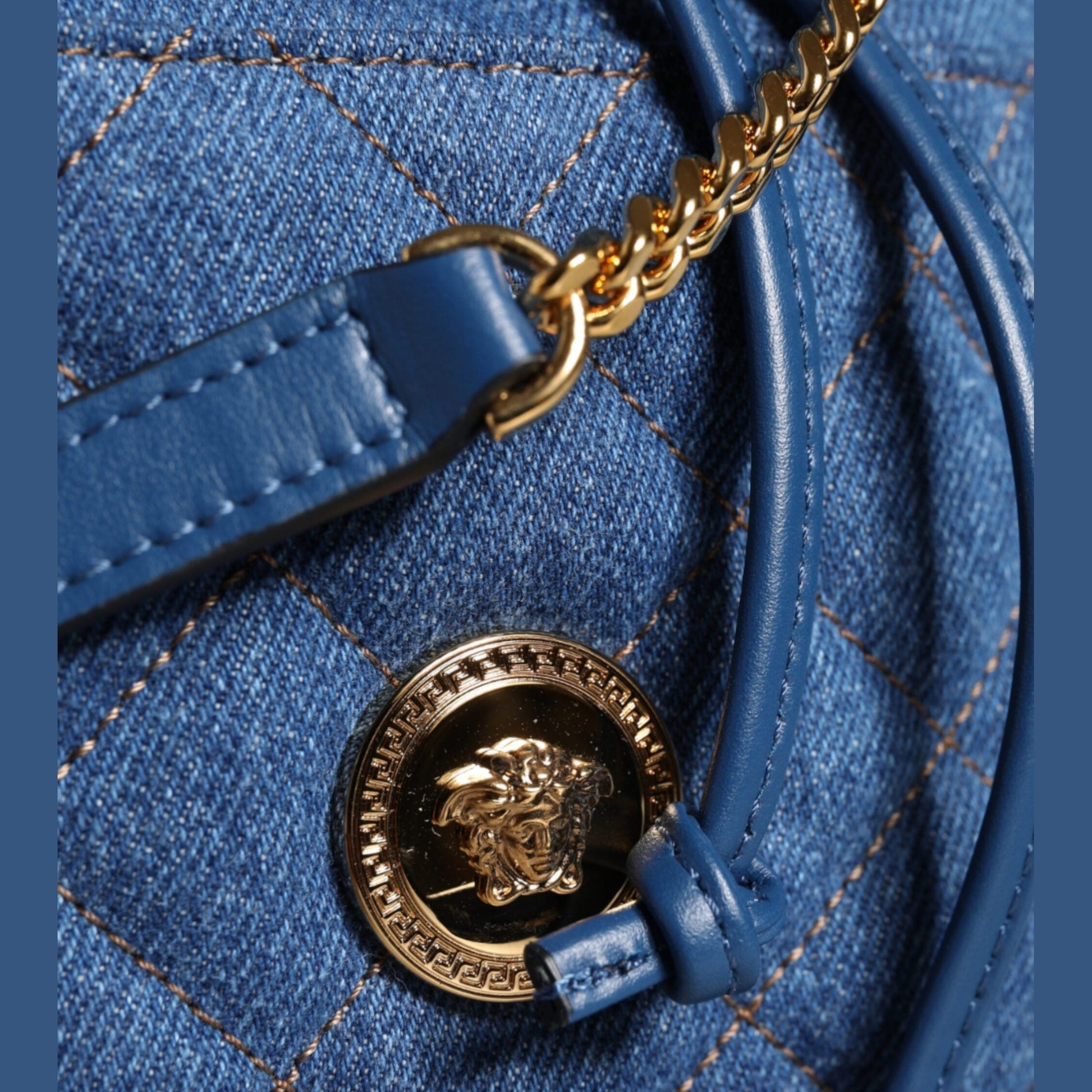 Versace Blue Quilted Denim Leather Crossbody Shoulder Bag Versace