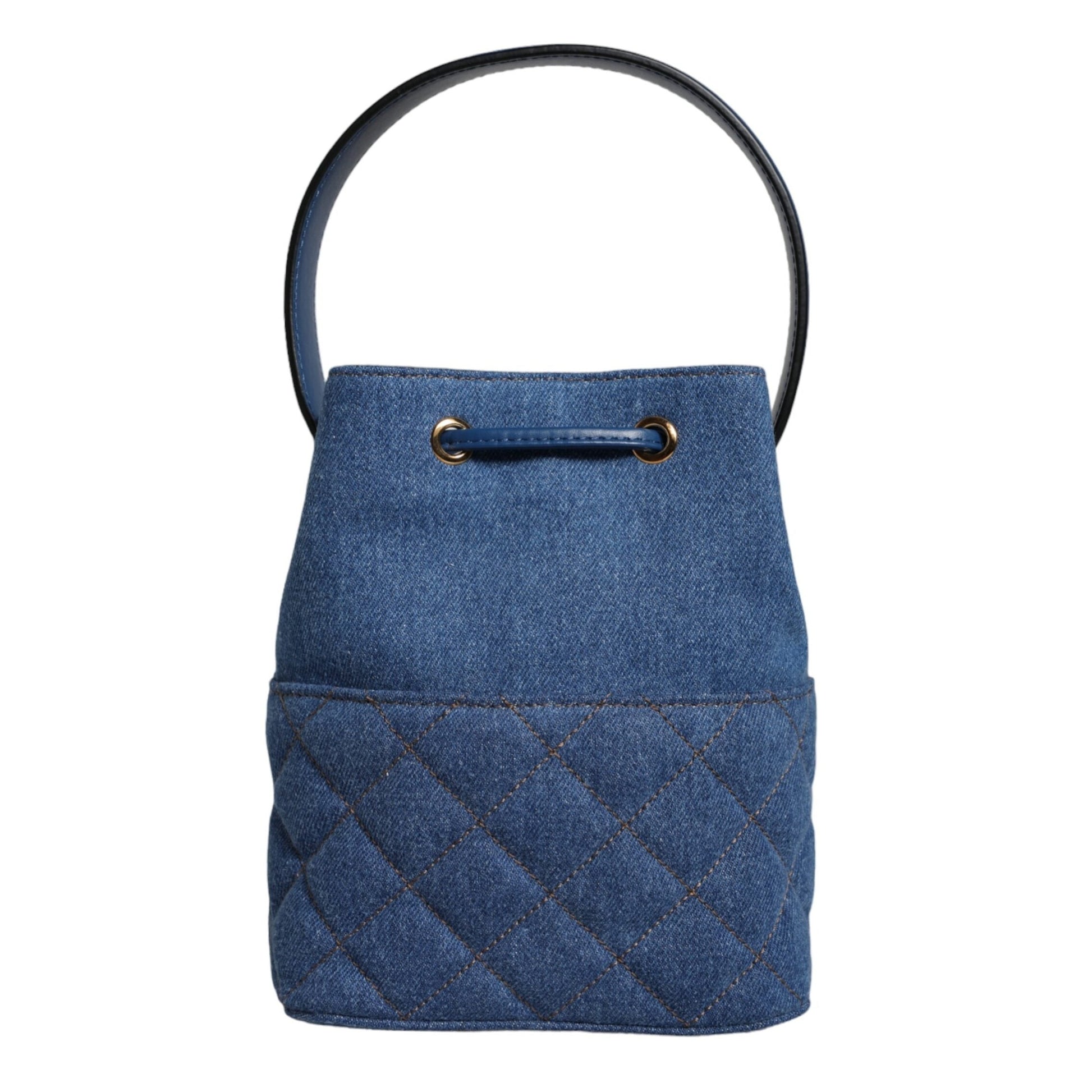 Versace Blue Quilted Denim Leather Crossbody Shoulder Bag Versace