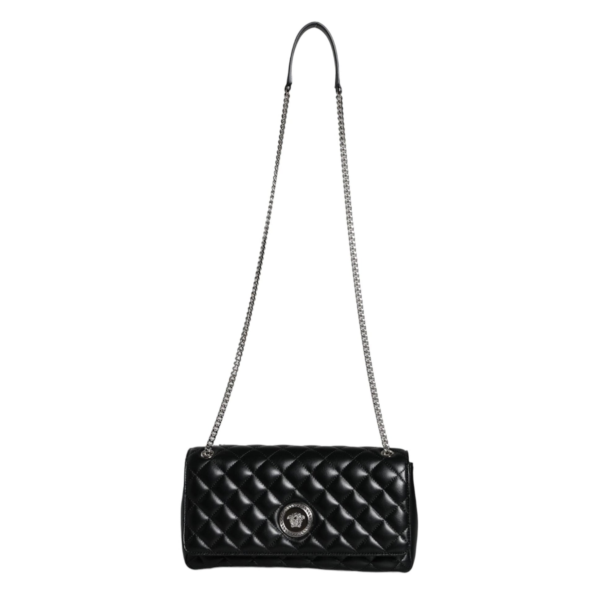 Versace Black Quilted Lambskin Leather Crossbody Shoulder Bag Versace