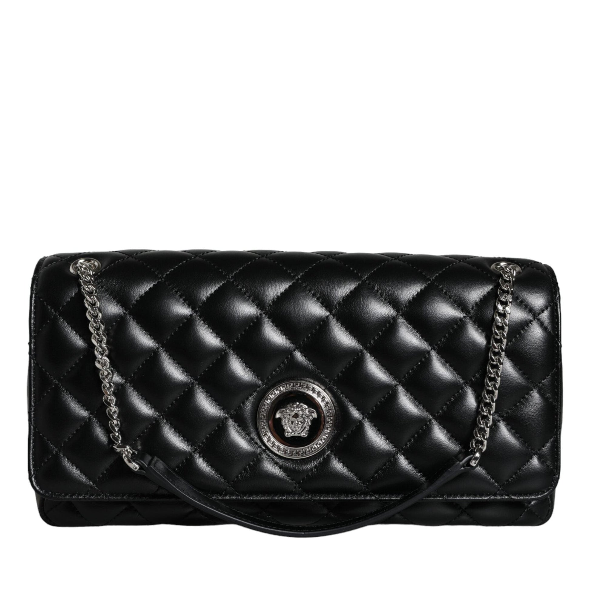 Versace Black Quilted Lambskin Leather Crossbody Shoulder Bag Versace