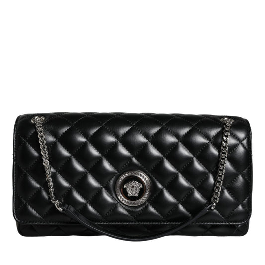 Versace Black Quilted Lambskin Leather Crossbody Shoulder Bag Versace
