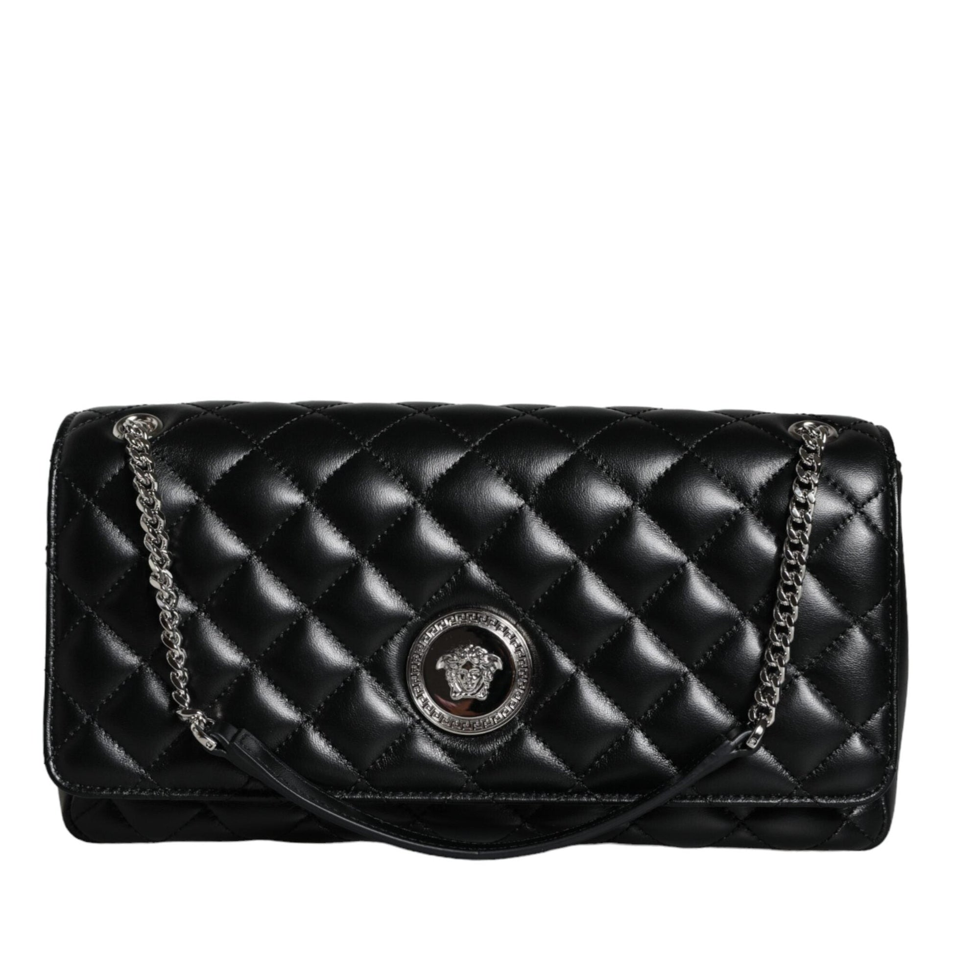 Versace Black Quilted Lambskin Leather Crossbody Shoulder Bag Versace