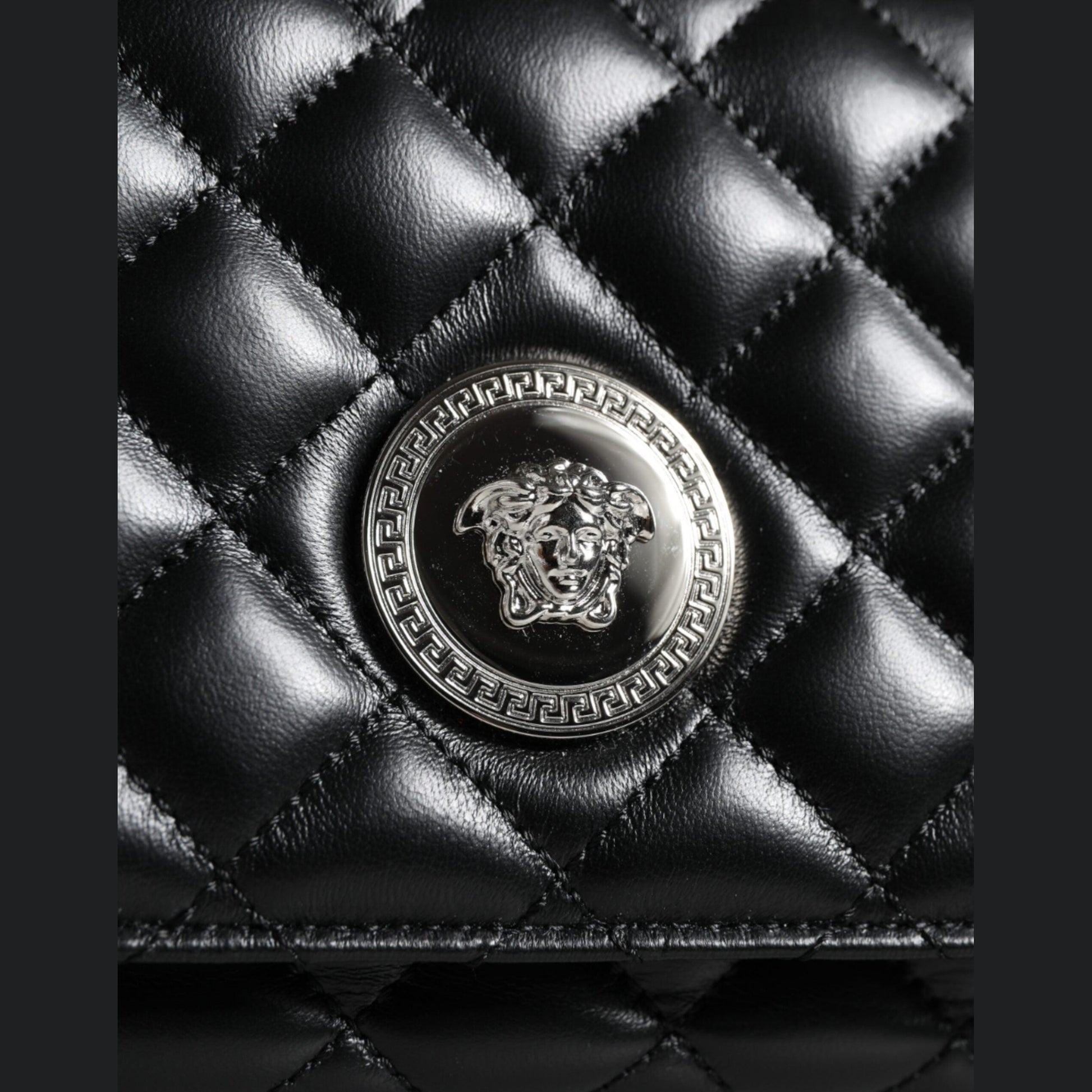 Versace Black Quilted Lambskin Leather Crossbody Shoulder Bag Versace