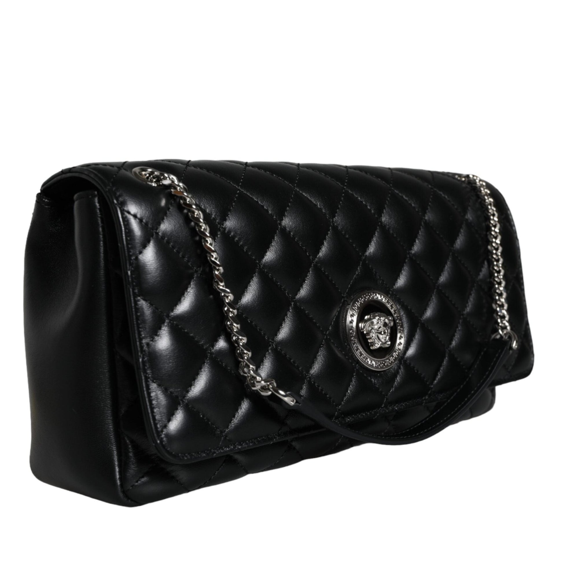 Versace Black Quilted Lambskin Leather Crossbody Shoulder Bag Versace