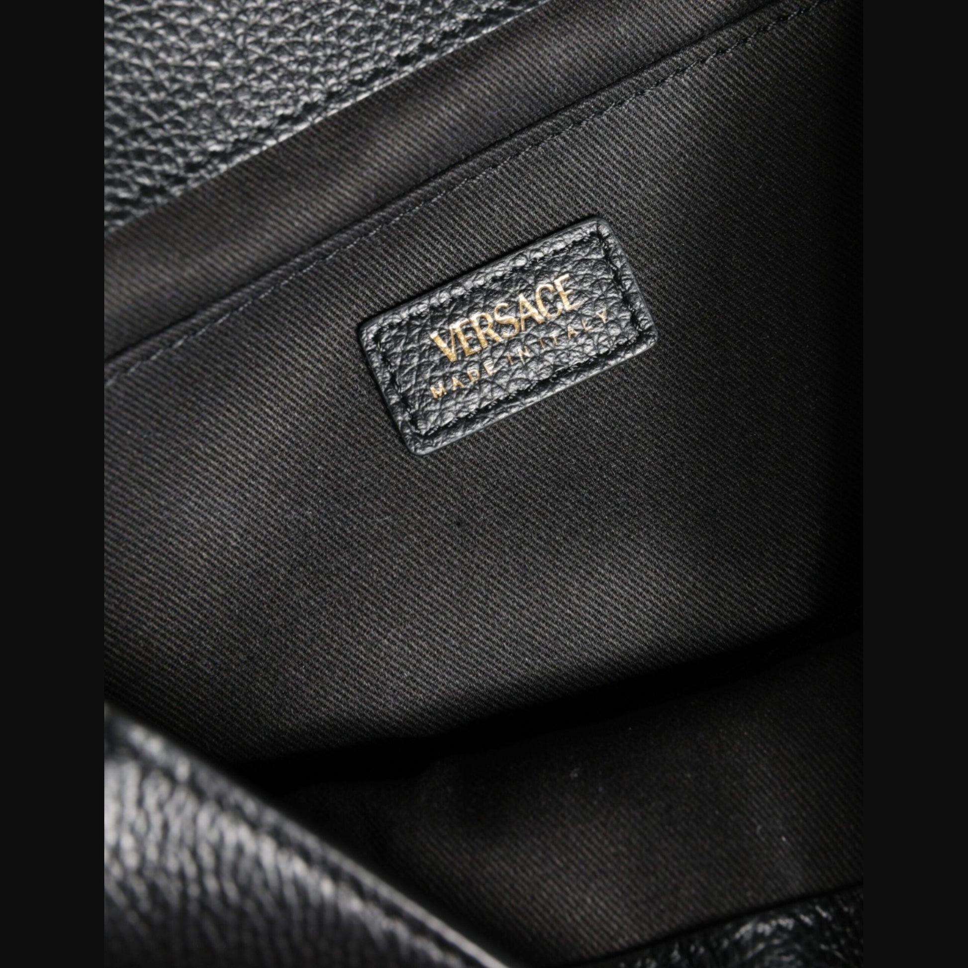 Versace Black Top Handle Grainy Calfskin Leather Crossbody Bag Versace