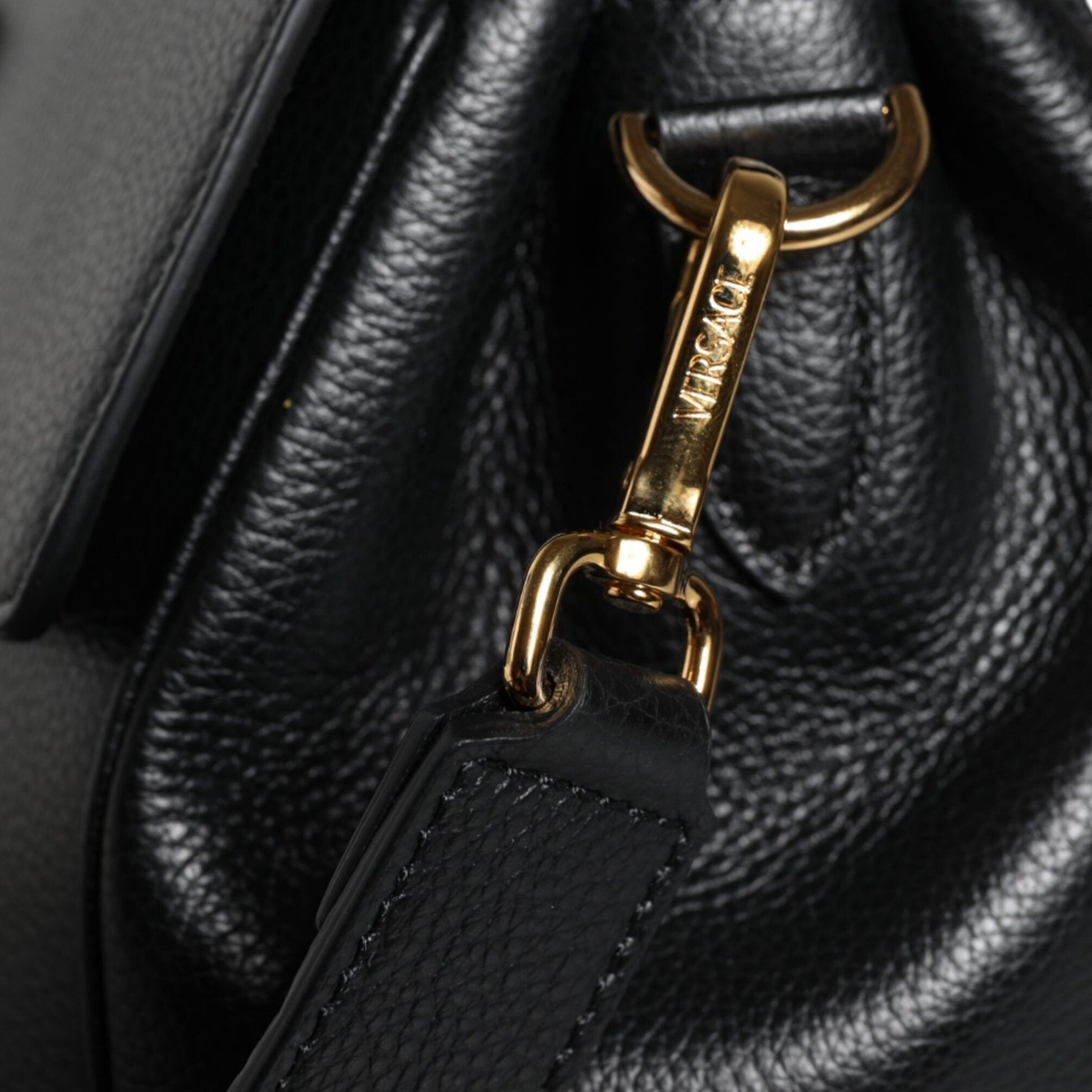 Versace Black Top Handle Grainy Calfskin Leather Crossbody Bag Versace