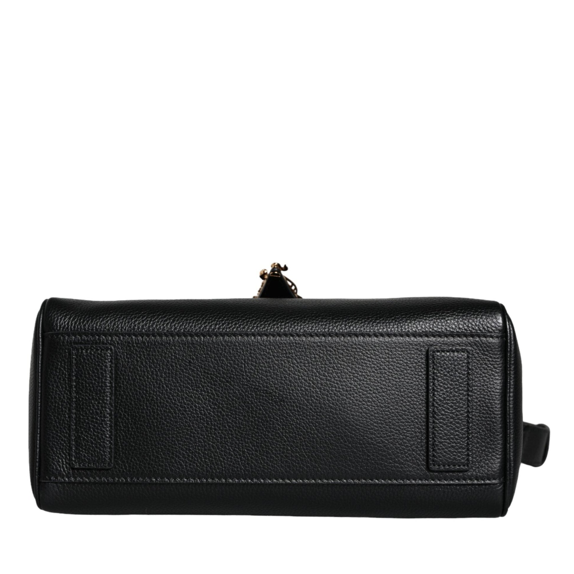 Versace Black Top Handle Grainy Calfskin Leather Crossbody Bag Versace