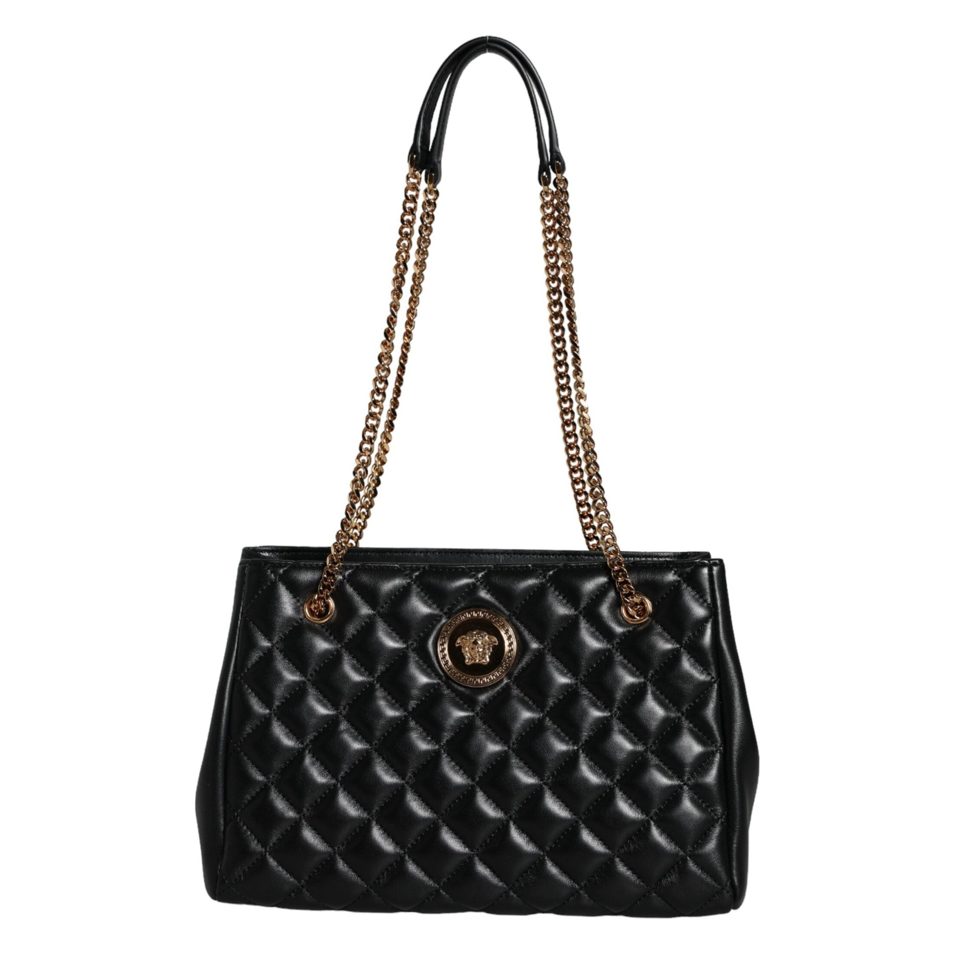 Versace Black Quilted Nappa Leather Shoulder Chain Strap Bag Versace