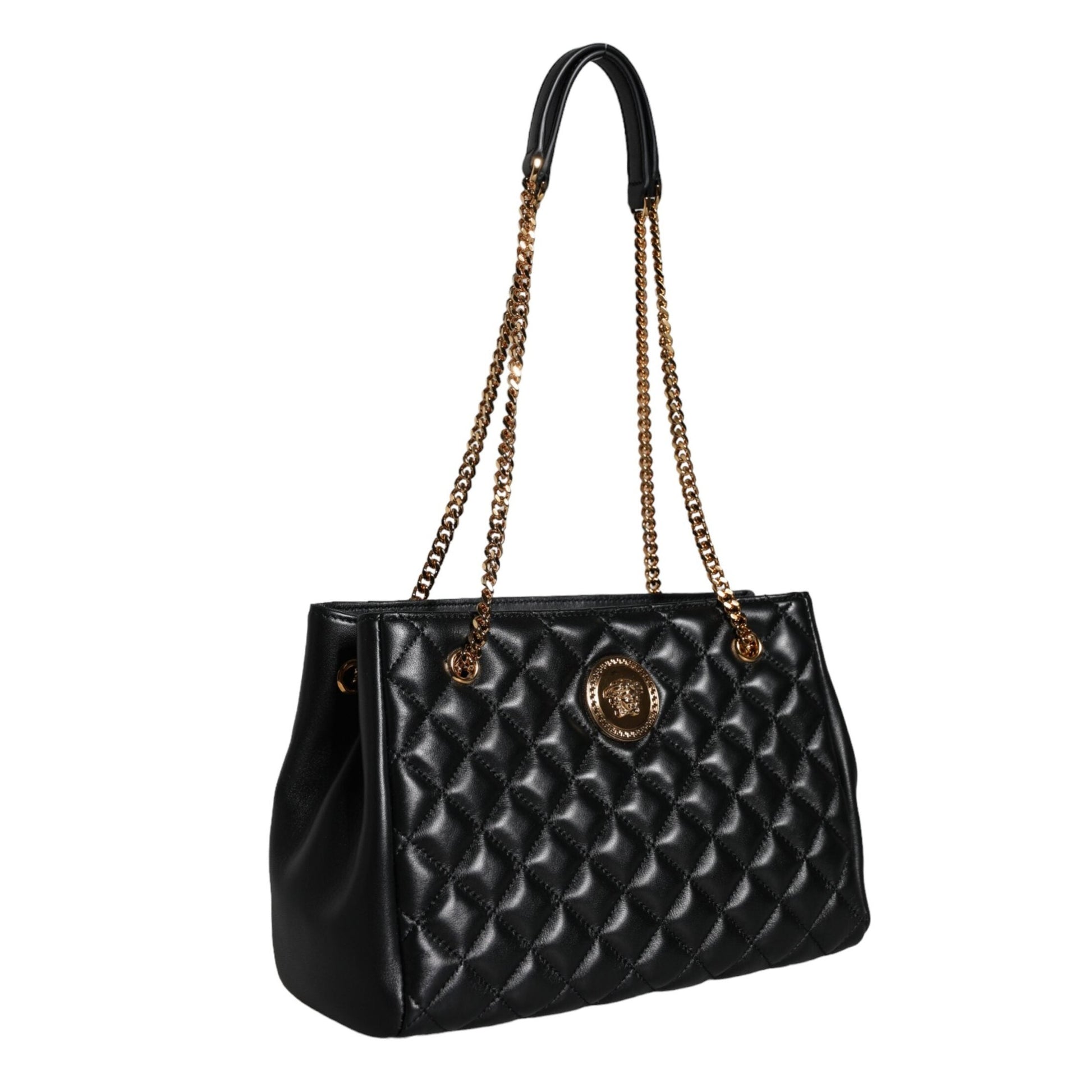 Versace Black Quilted Nappa Leather Shoulder Chain Strap Bag Versace