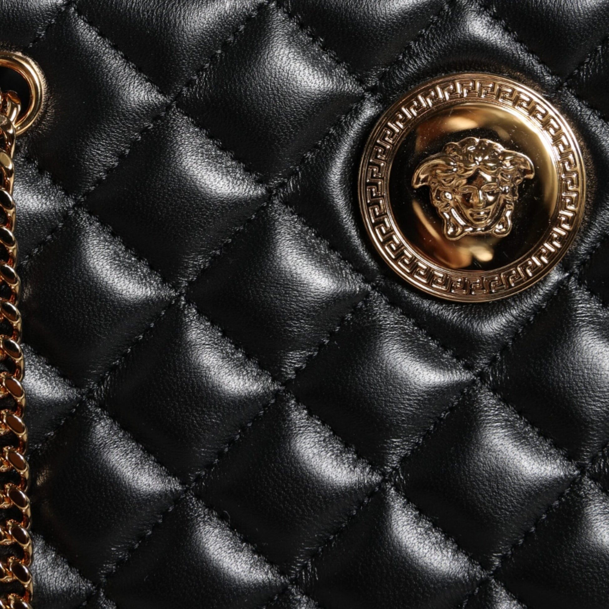 Versace Black Quilted Nappa Leather Shoulder Chain Strap Bag Versace