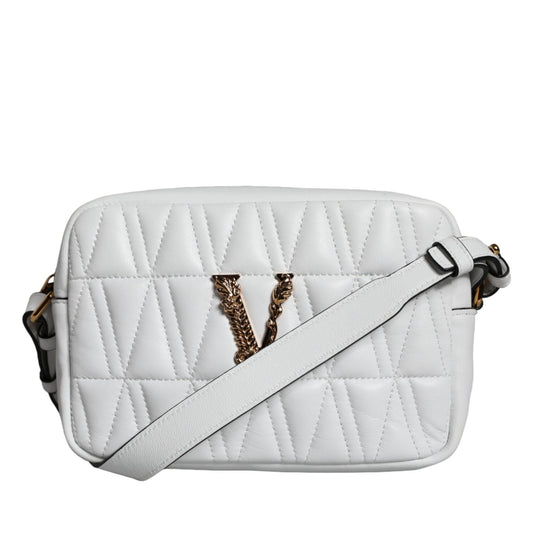 Versace White Quilted Nappa Leather Crossbody Shoulder Bag Versace