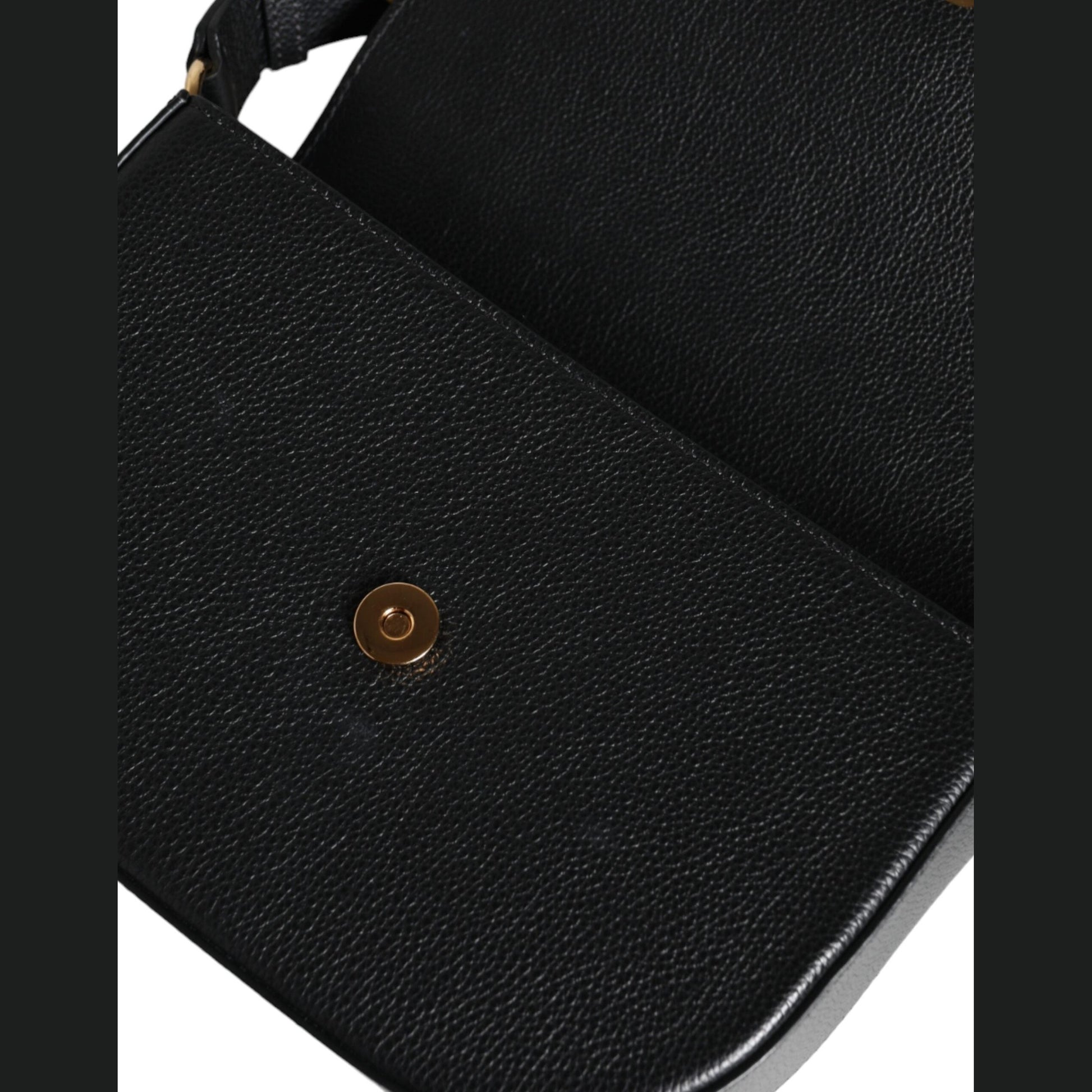 Versace Black Grainy Calf Leather Logo Crossbody Shoulder Bag Versace