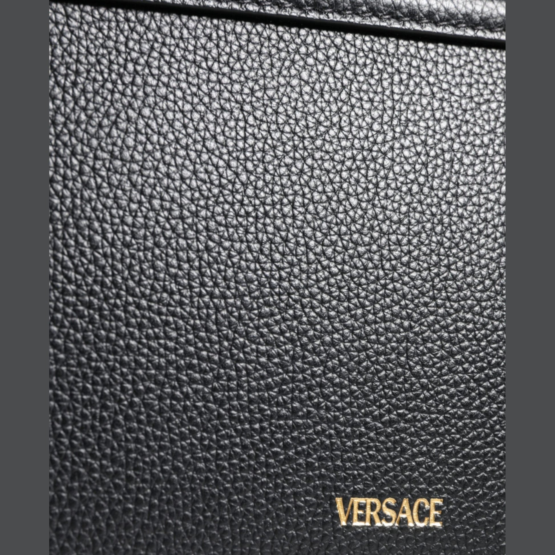 Versace Black Grainy Calf Leather Logo Crossbody Shoulder Bag Versace