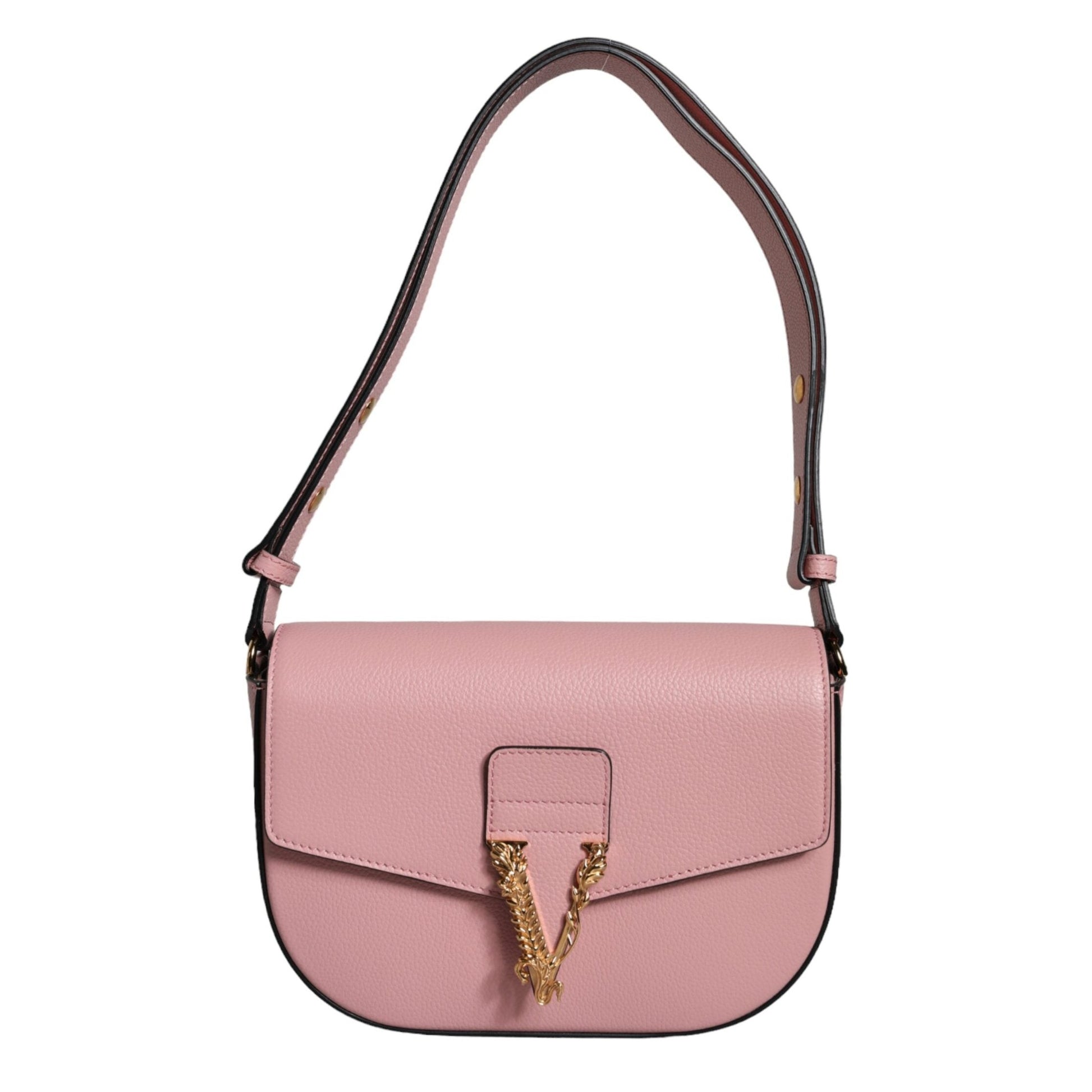 Versace Pink Grainy Calf Leather Logo Crossbody Shoulder Bag Versace