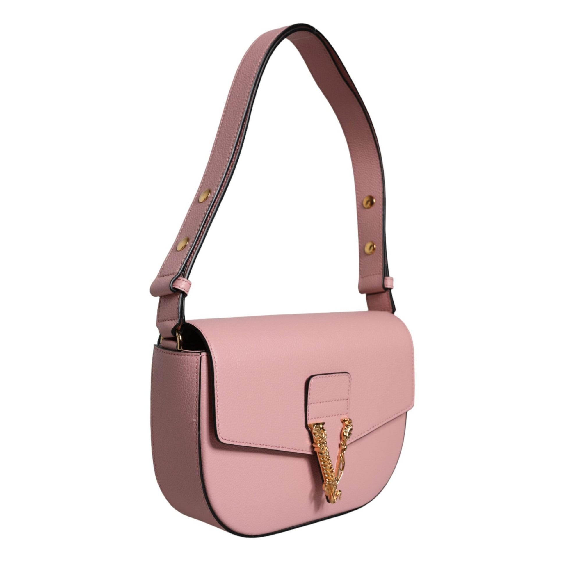 Versace Pink Grainy Calf Leather Logo Crossbody Shoulder Bag Versace