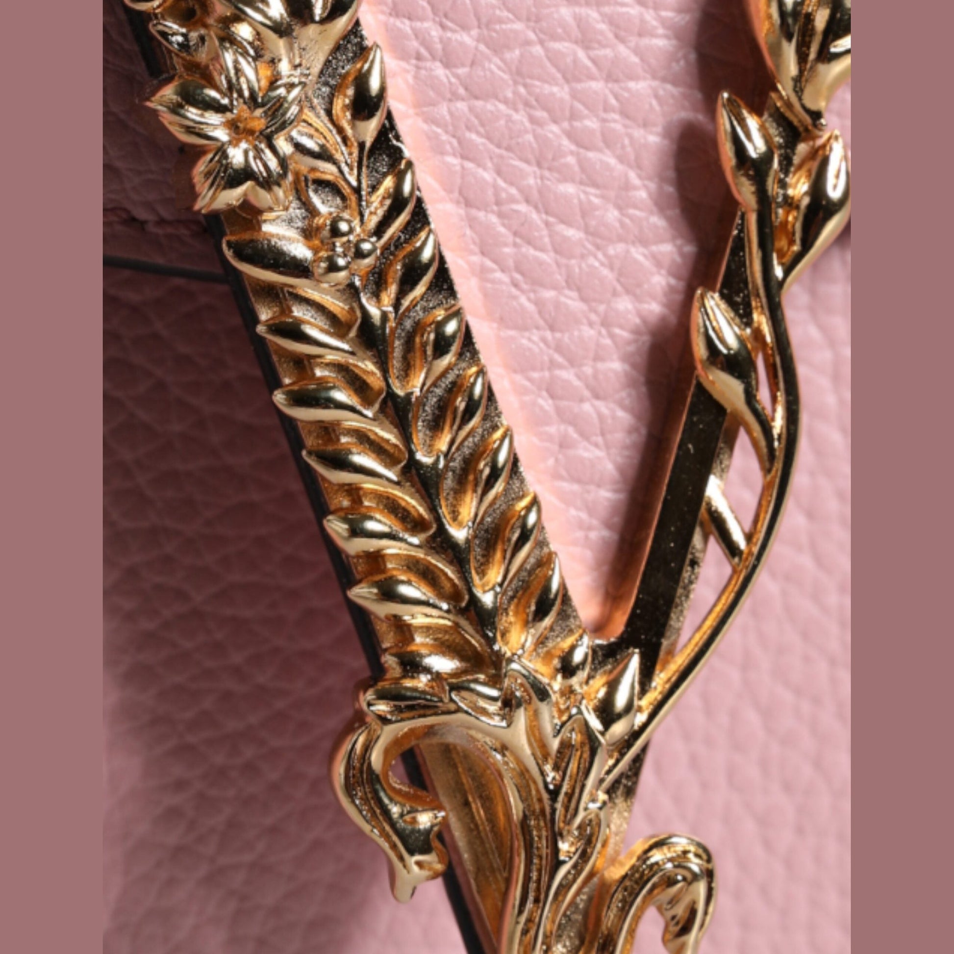 Versace Pink Grainy Calf Leather Logo Crossbody Shoulder Bag Versace