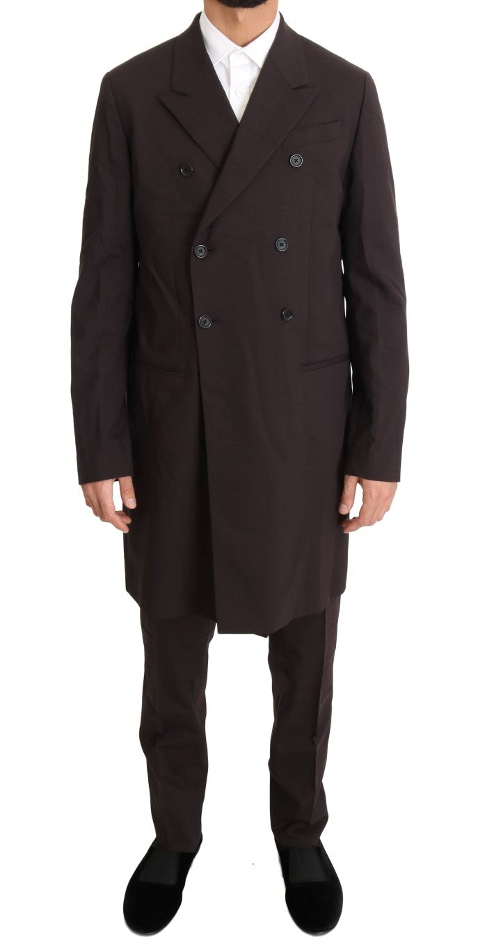 Dolce & Gabbana Bordeaux Wool Stretch Long 3 Piece Suit Dolce & Gabbana