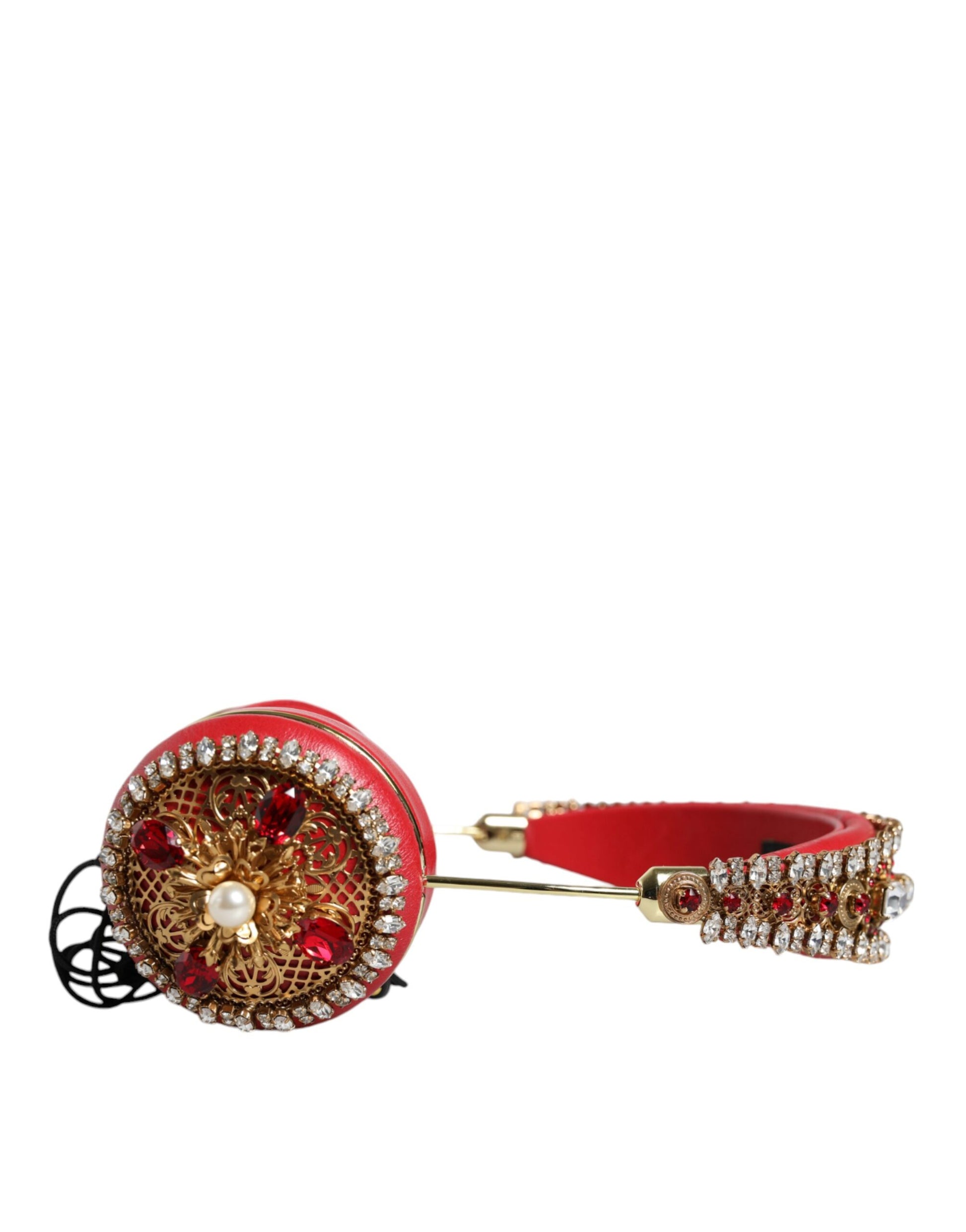 Dolce & Gabbana Red Nappa Leather Floral Crystal Headphone Dolce & Gabbana