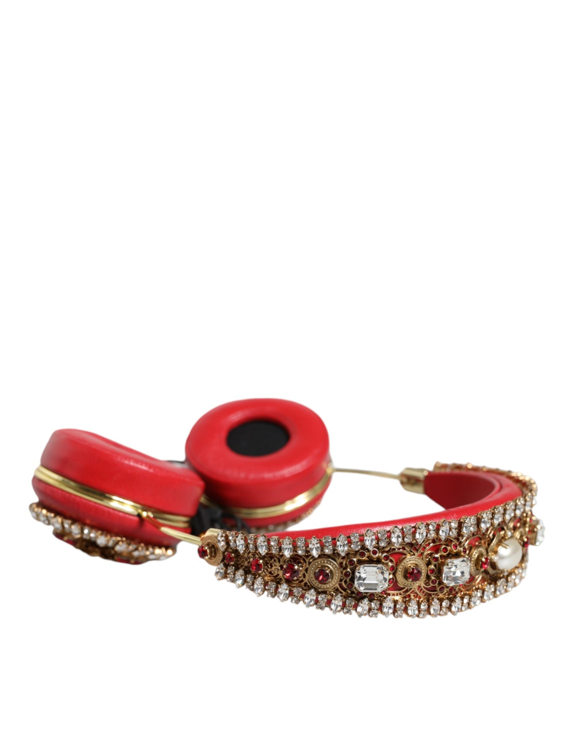 Dolce & Gabbana Red Nappa Leather Floral Crystal Headphone Dolce & Gabbana
