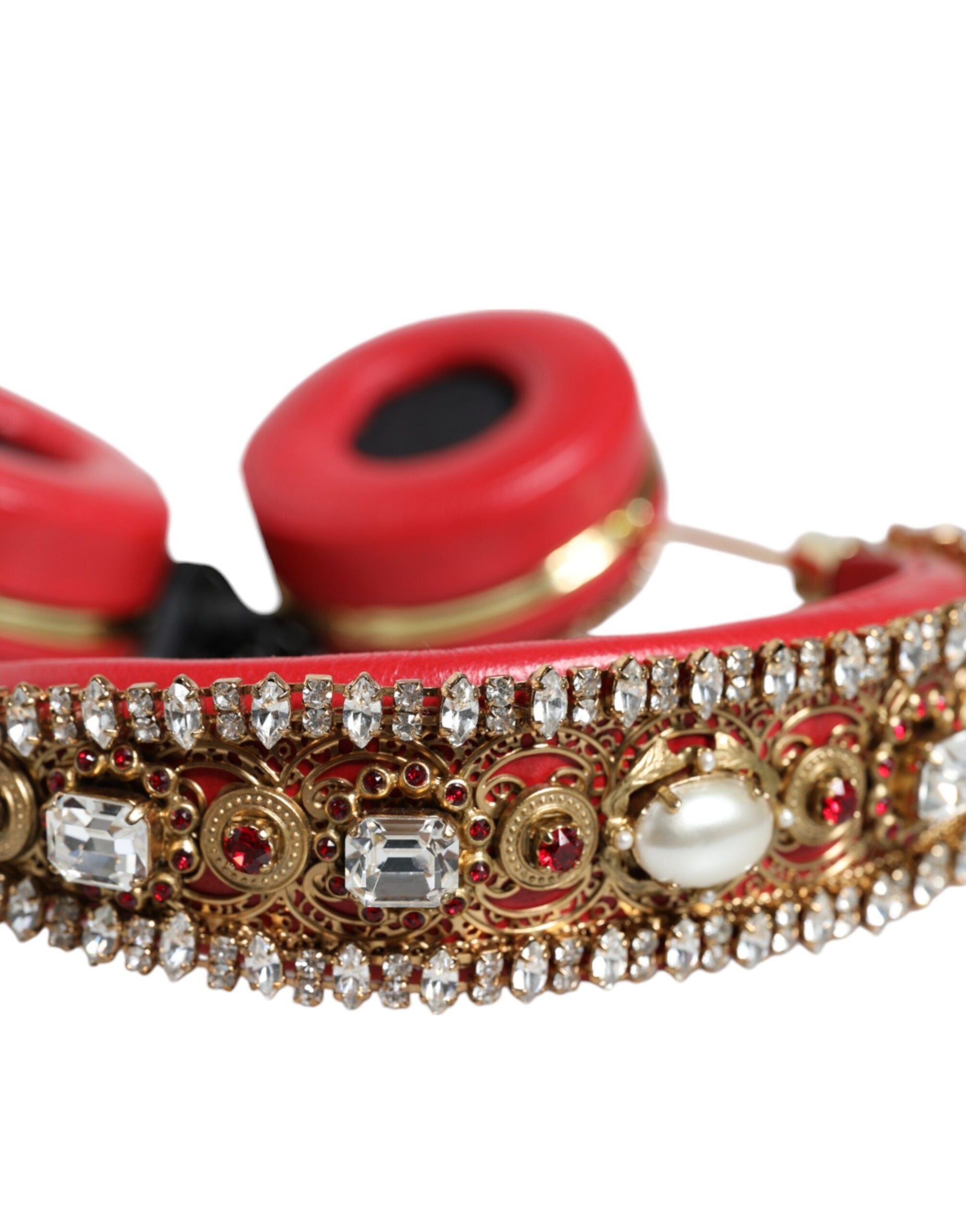 Dolce & Gabbana Red Nappa Leather Floral Crystal Headphone Dolce & Gabbana