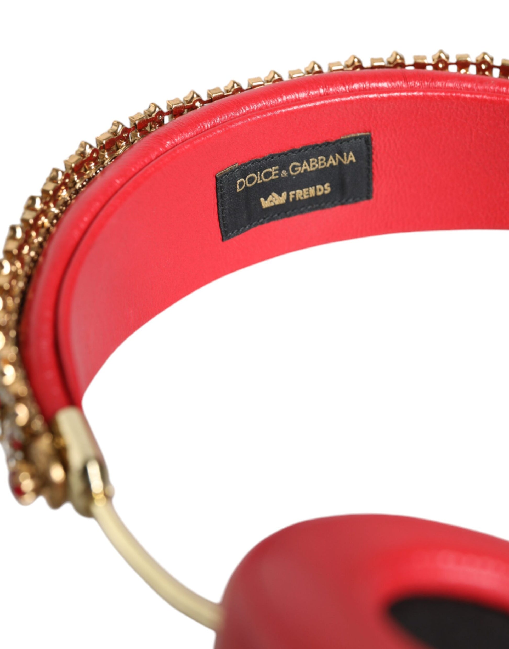Dolce & Gabbana Red Nappa Leather Floral Crystal Headphone Dolce & Gabbana