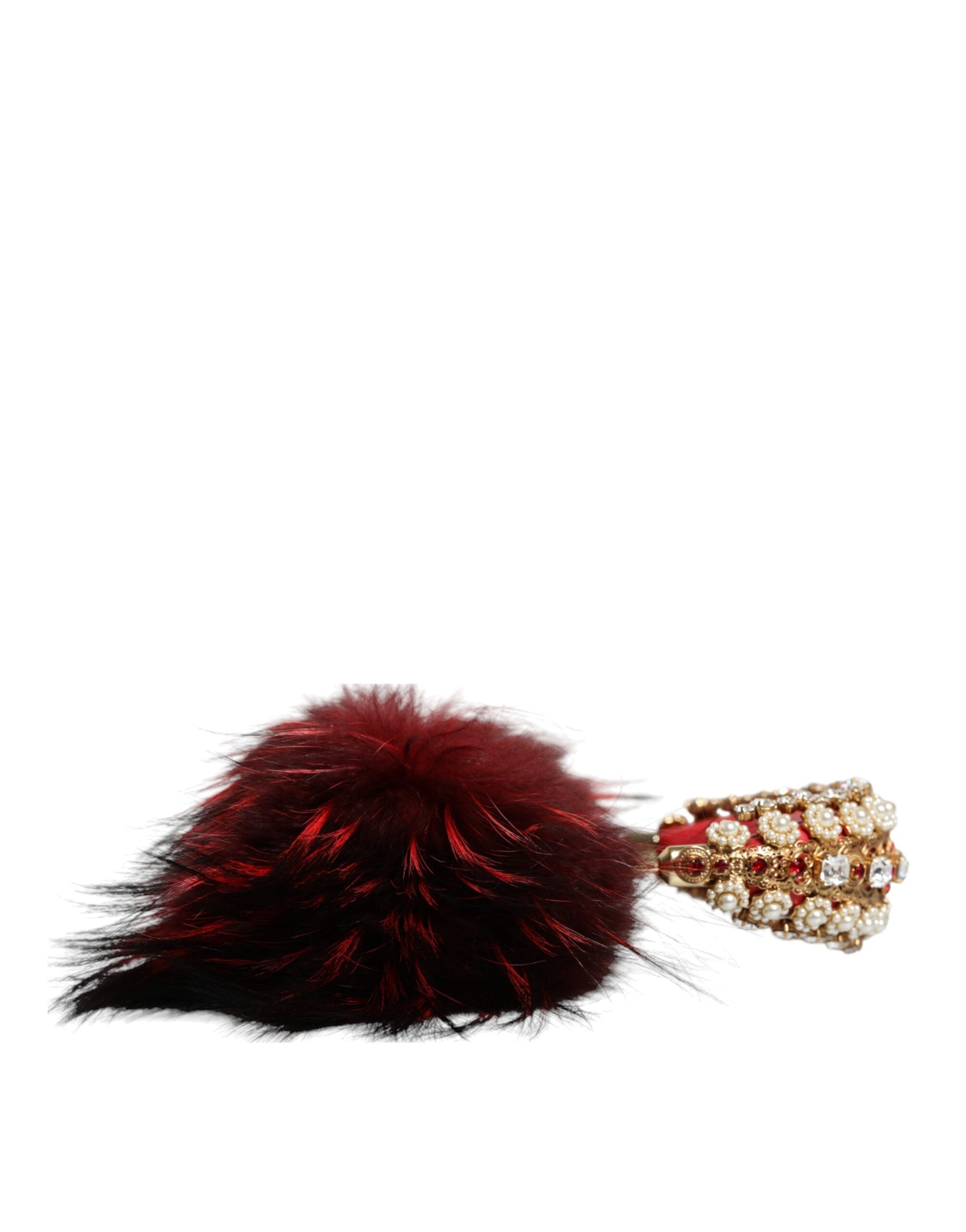 Dolce & Gabbana Red Gold Crystal Fur Headset Audio AUX Headphones Dolce & Gabbana