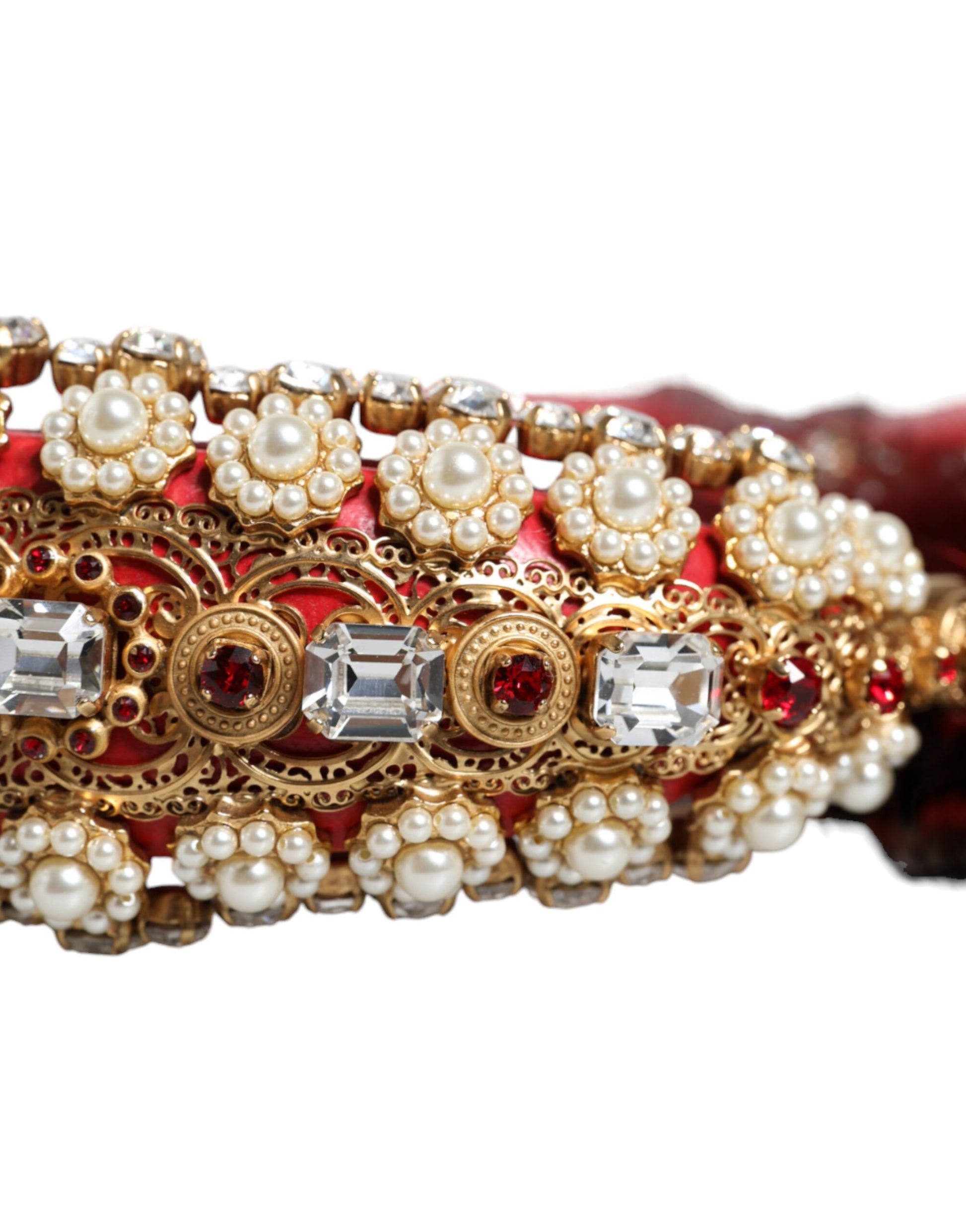 Dolce & Gabbana Red Gold Crystal Fur Headset Audio AUX Headphones Dolce & Gabbana