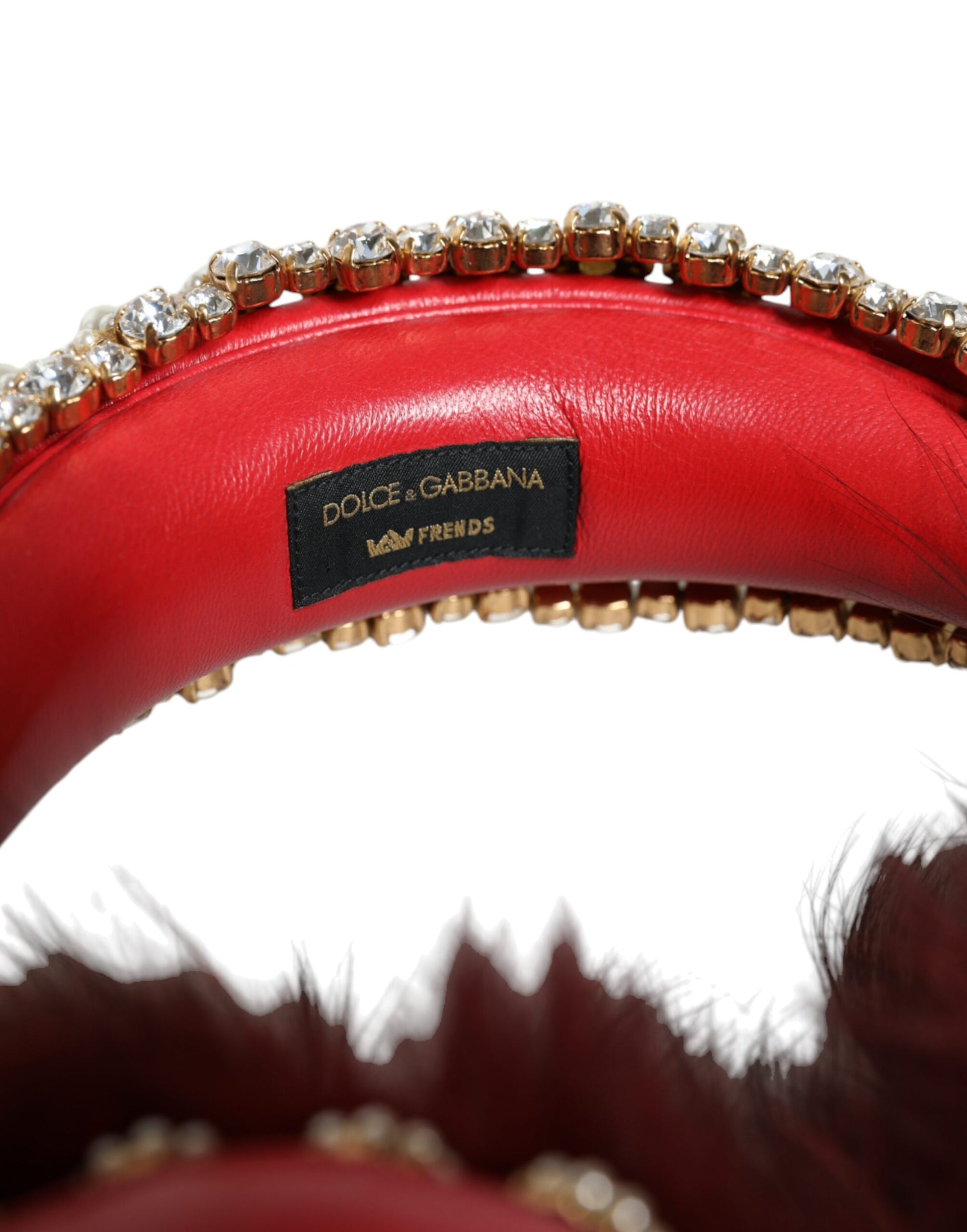 Dolce & Gabbana Red Gold Crystal Fur Headset Audio AUX Headphones Dolce & Gabbana