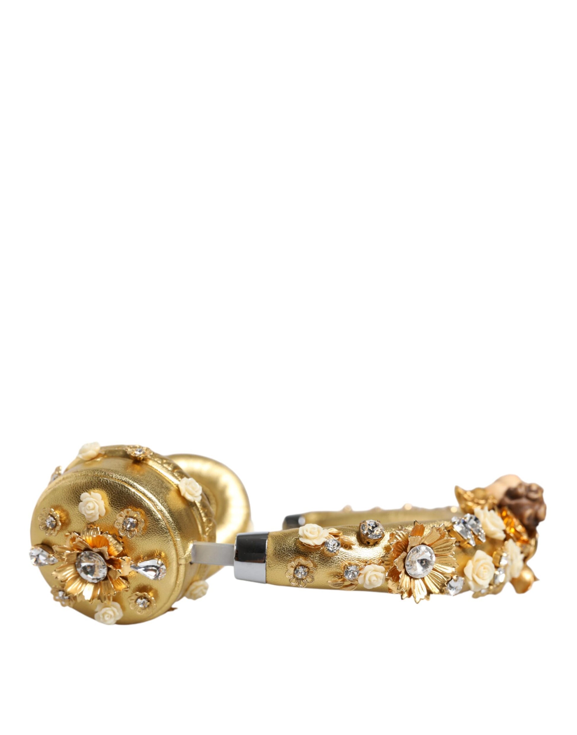 Dolce & Gabbana Gold Leather Floral Crystal Angel Headset Headphones Dolce & Gabbana