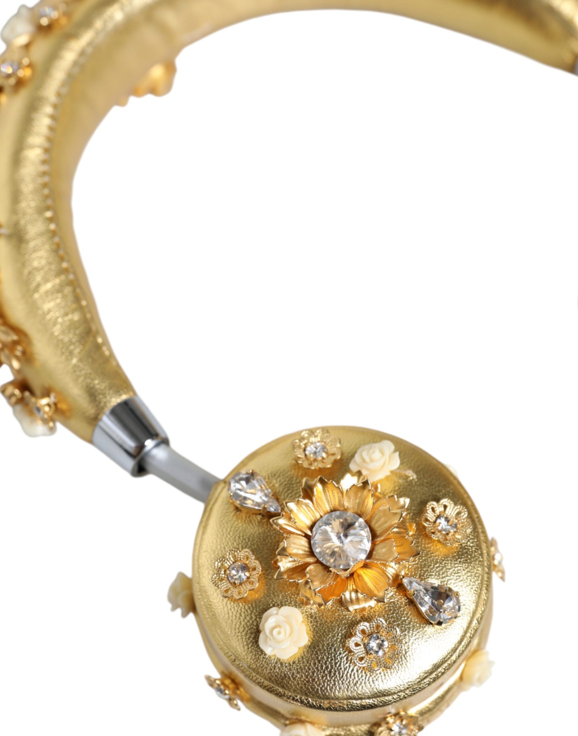Dolce & Gabbana Gold Leather Floral Crystal Angel Headset Headphones Dolce & Gabbana