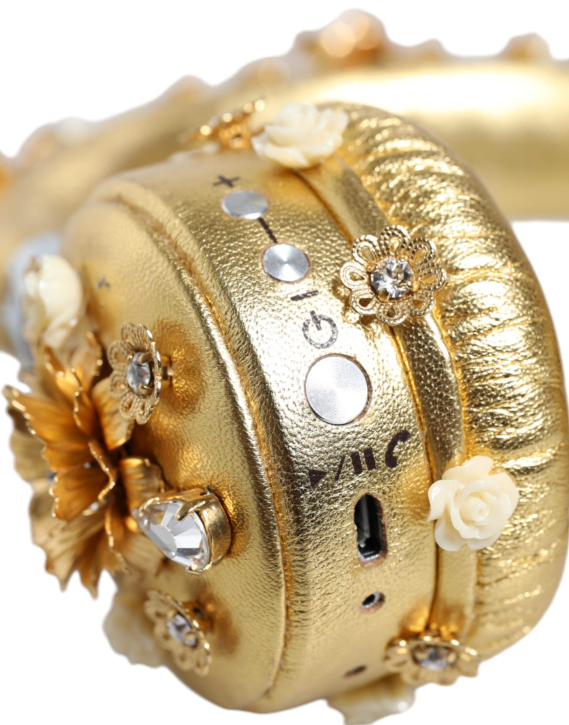 Dolce & Gabbana Gold Leather Floral Crystal Angel Headset Headphones Dolce & Gabbana