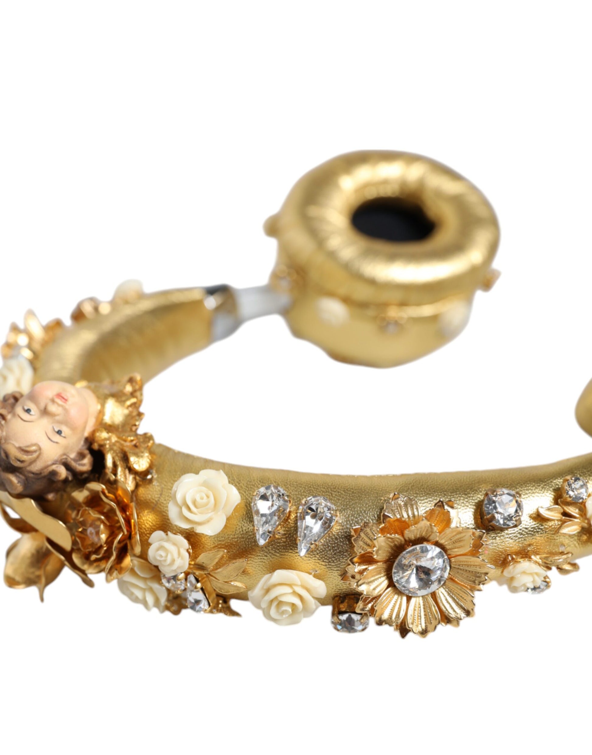 Dolce & Gabbana Gold Leather Floral Crystal Angel Headset Headphones Dolce & Gabbana