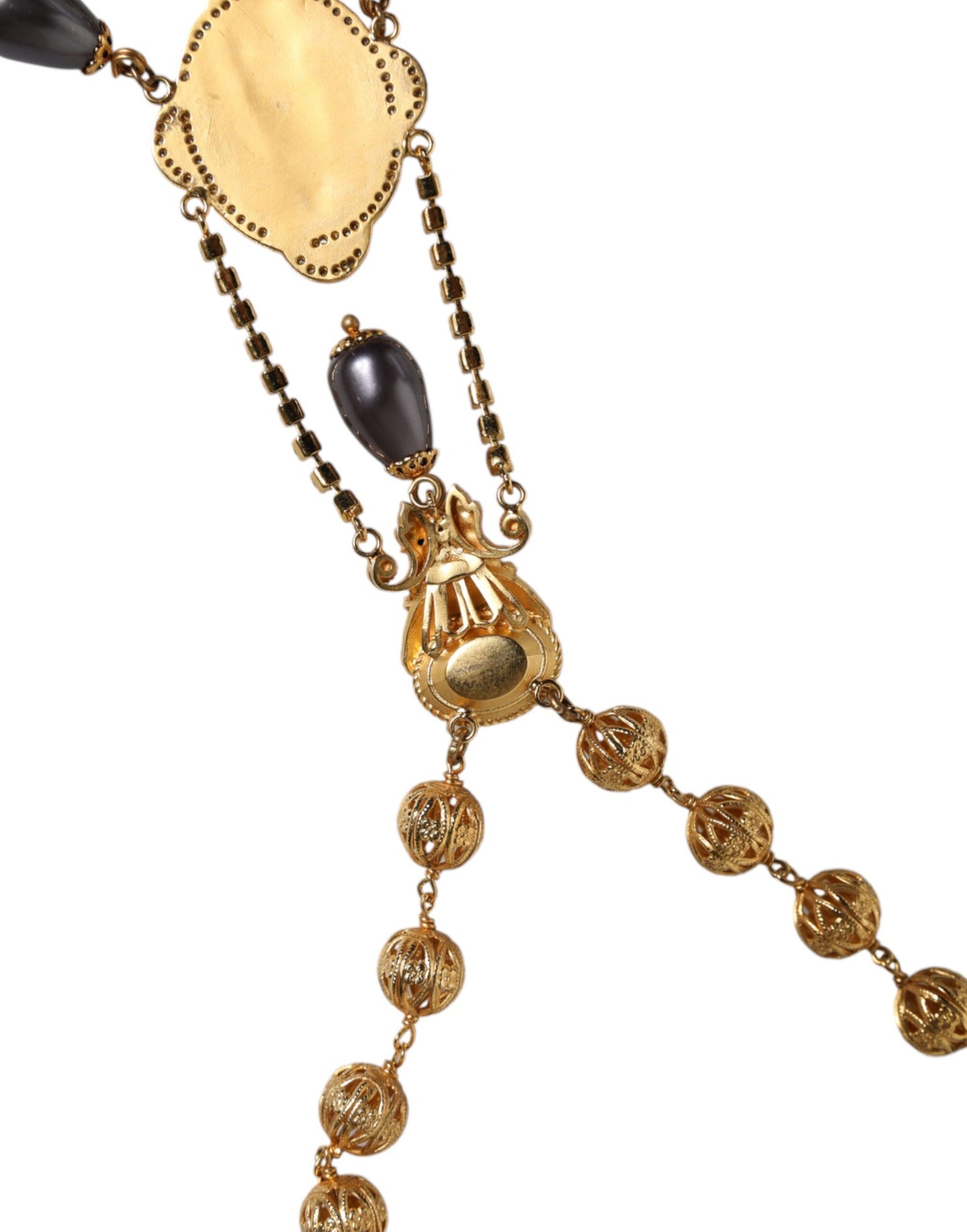 Dolce & Gabbana Gold Chain Brass Black Beaded Rosary Style Necklace Dolce & Gabbana