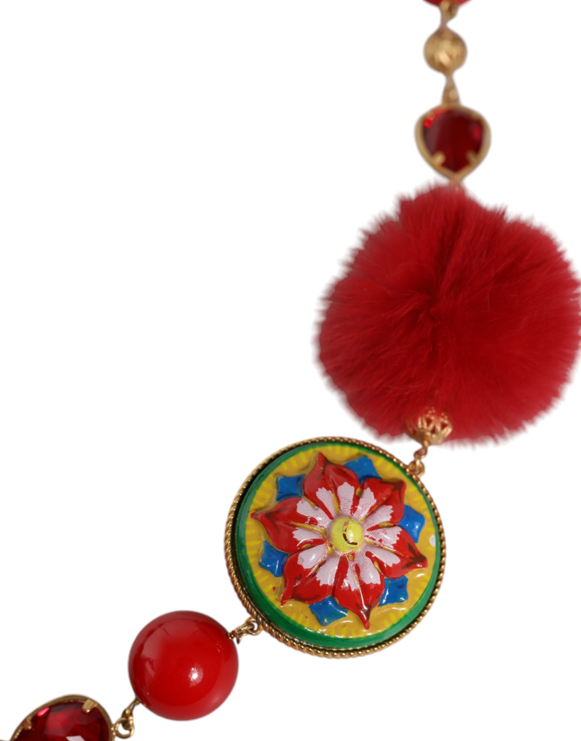 Dolce & Gabbana Gold Brass Red Fur Crystal Waist Torero Belt Dolce & Gabbana