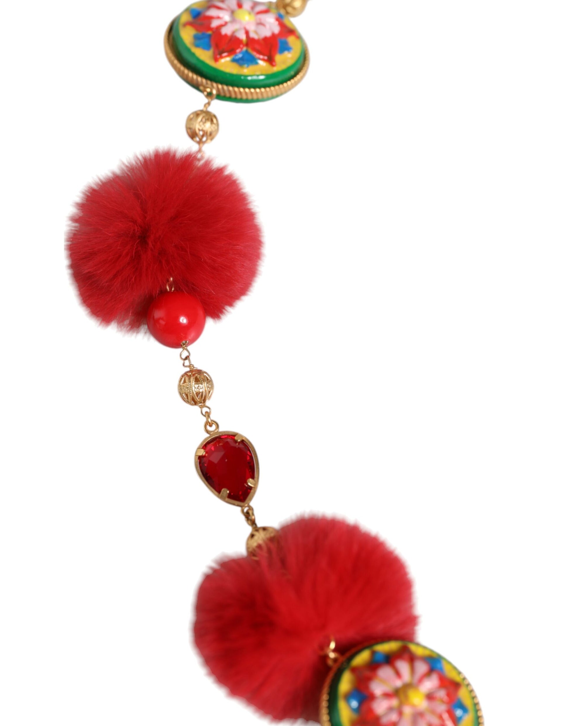 Dolce & Gabbana Gold Brass Red Fur Crystal Waist Torero Belt Dolce & Gabbana