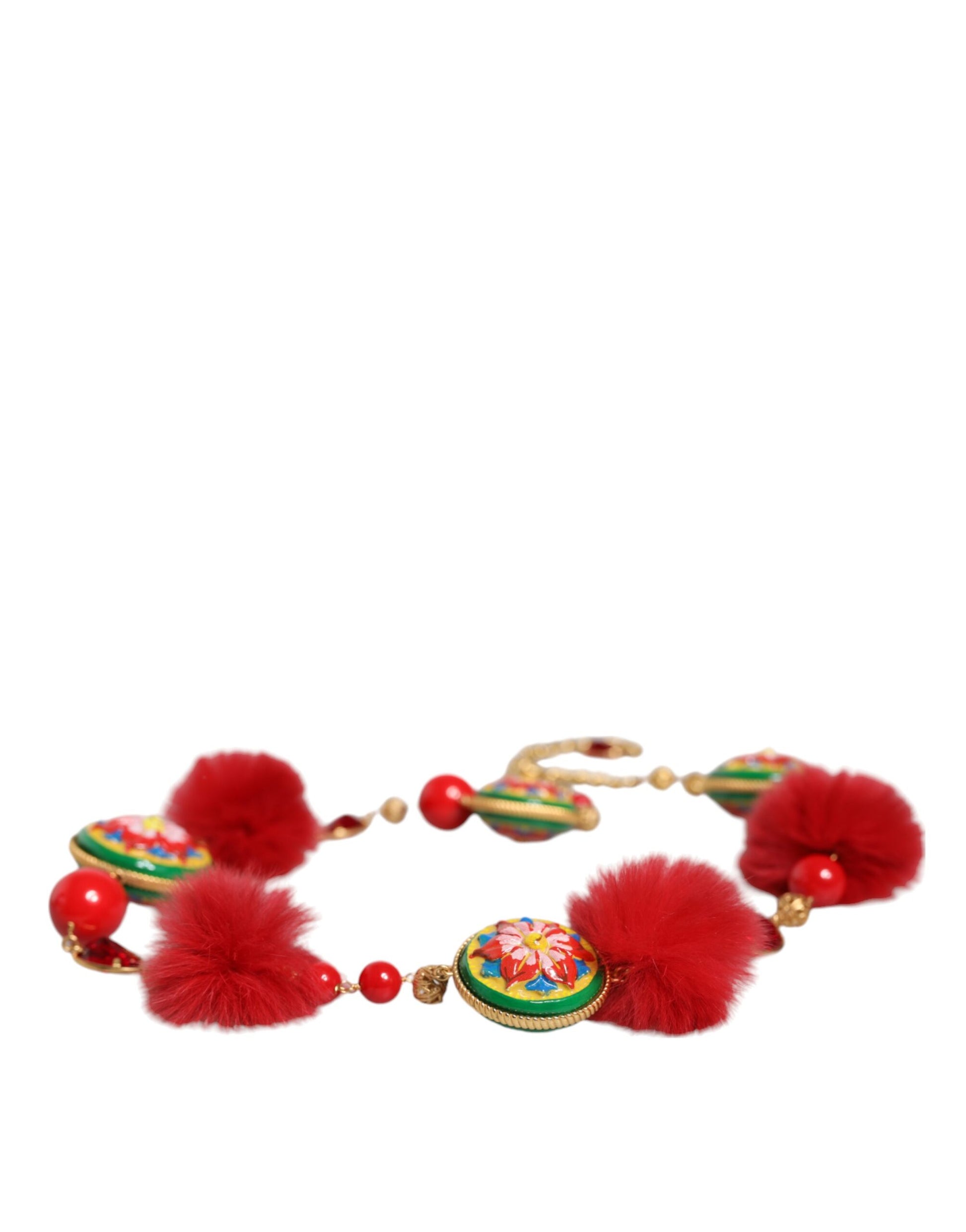 Dolce & Gabbana Gold Brass Red Fur Crystal Waist Torero Belt Dolce & Gabbana