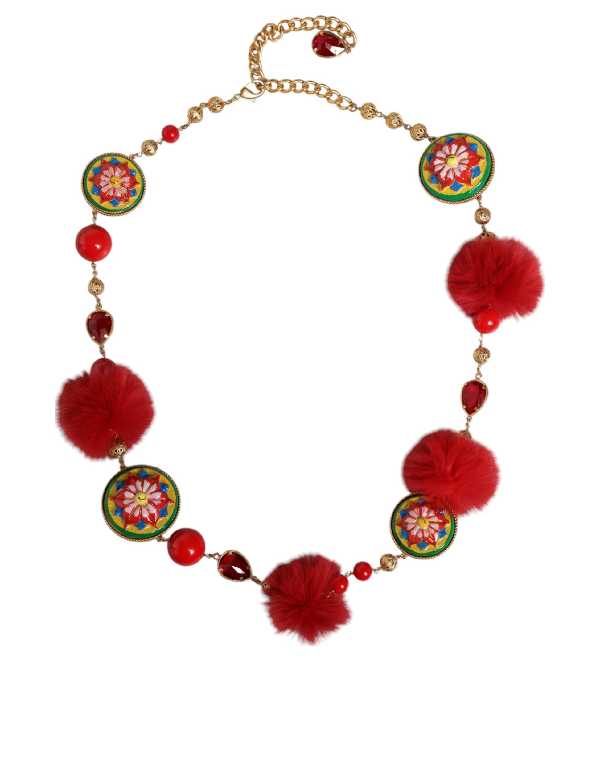 Dolce & Gabbana Gold Brass Red Fur Crystal Waist Torero Belt Dolce & Gabbana
