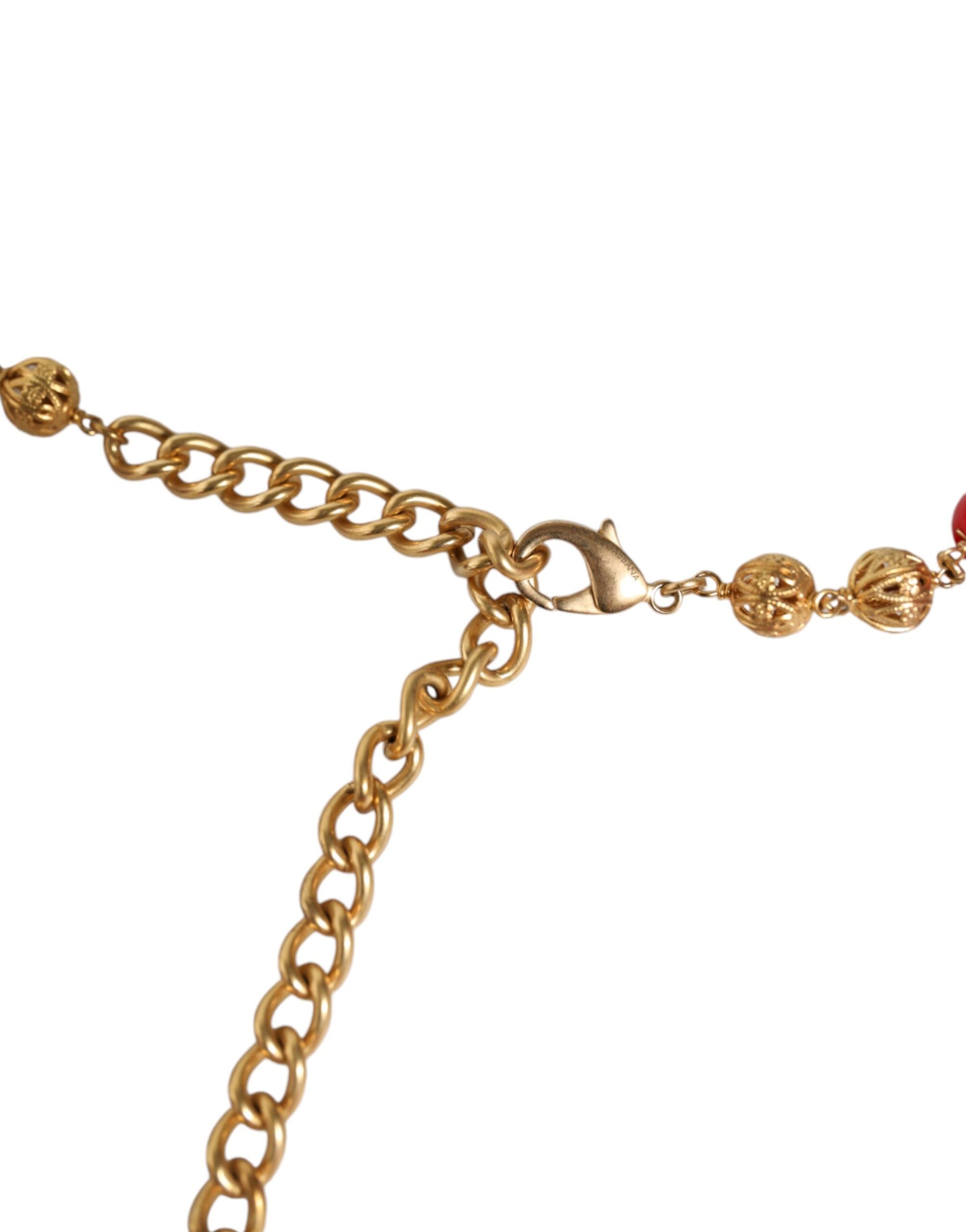 Dolce & Gabbana Gold Brass Red Fur Crystal Waist Torero Belt Dolce & Gabbana