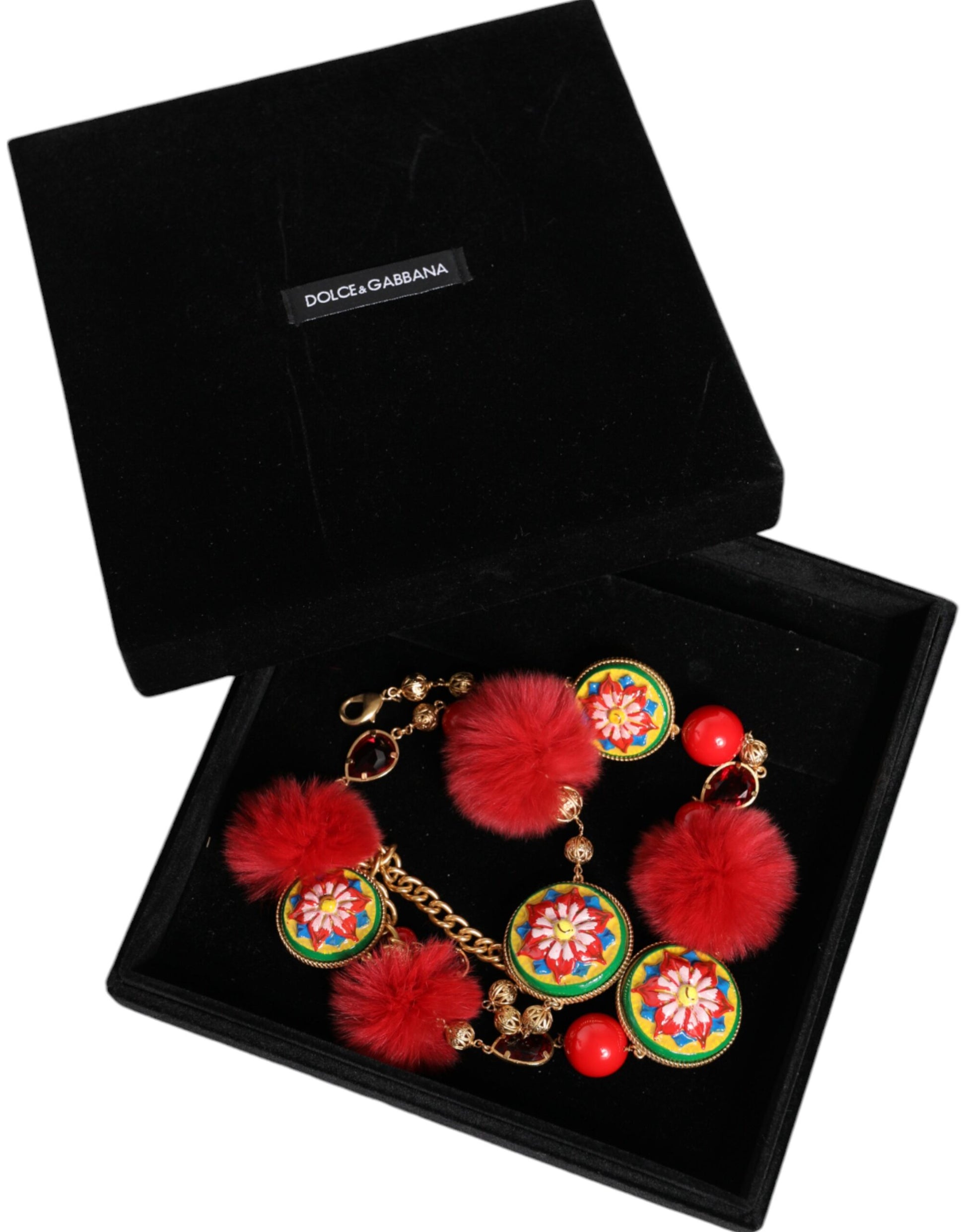 Dolce & Gabbana Gold Brass Red Fur Crystal Waist Torero Belt Dolce & Gabbana