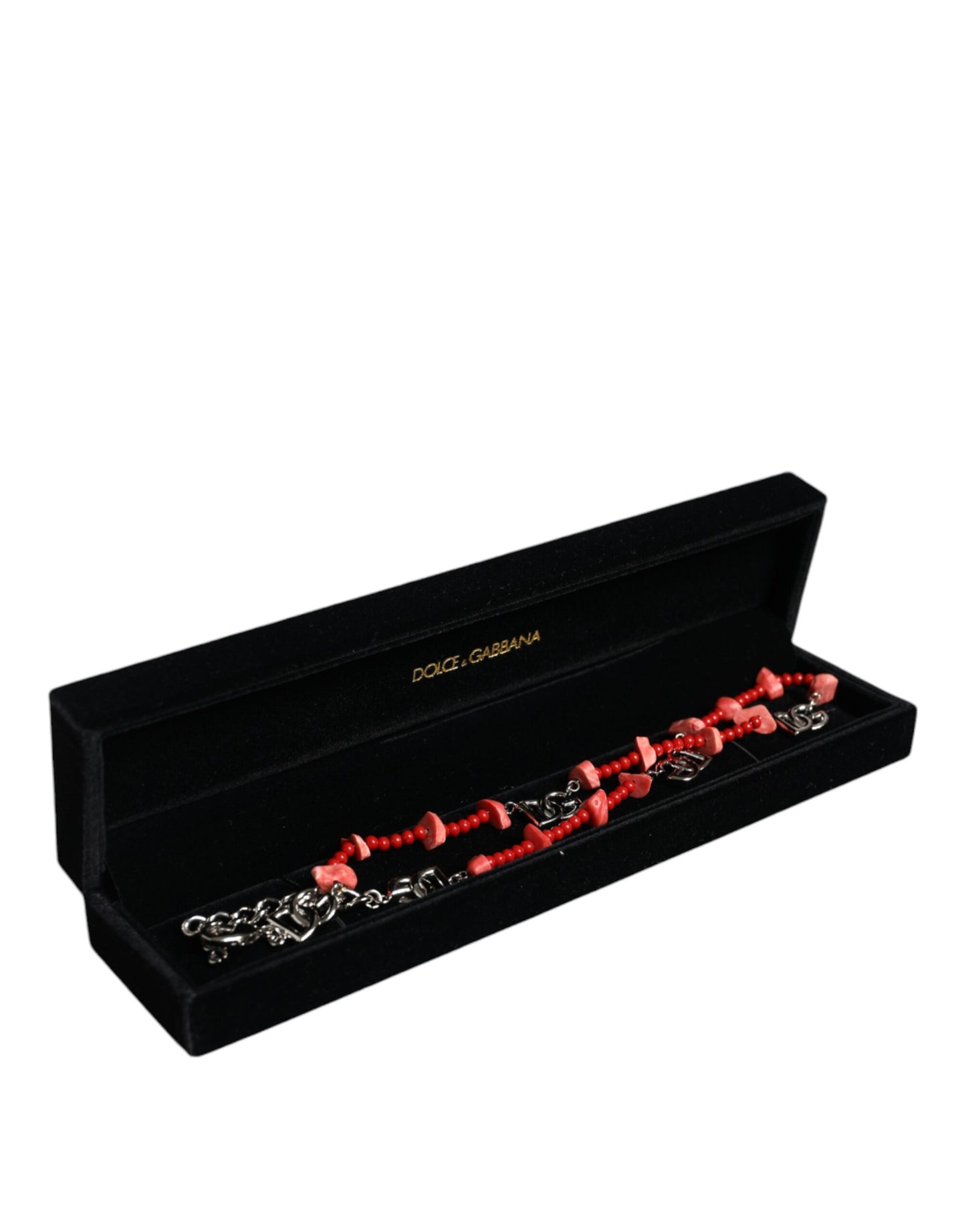 Dolce & Gabbana Silver Tone Brass Beaded Resin DG Logo Chain Necklace Dolce & Gabbana