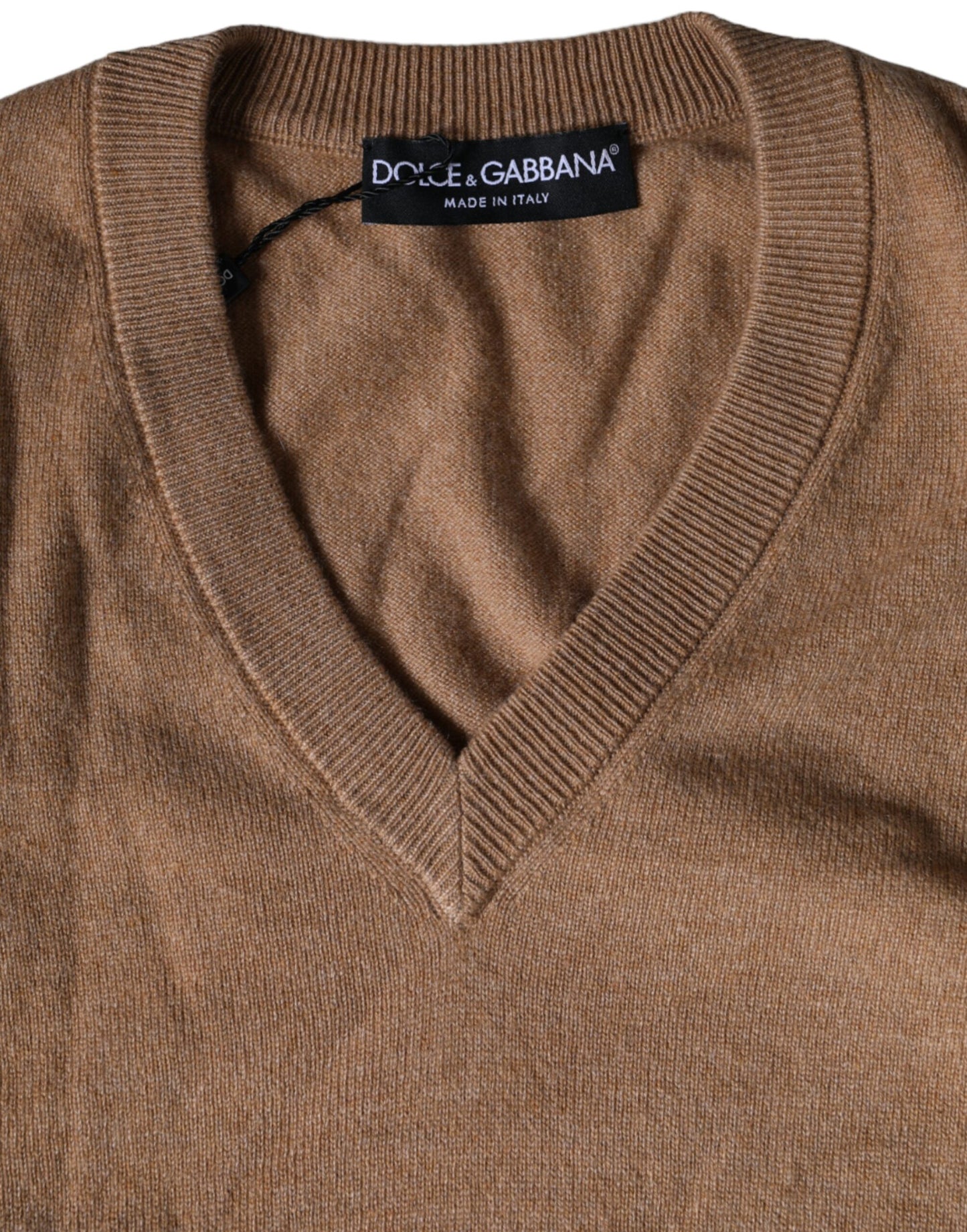 Dolce & Gabbana Brown Cashmere Knit V-neck Pullover Sweater Dolce & Gabbana