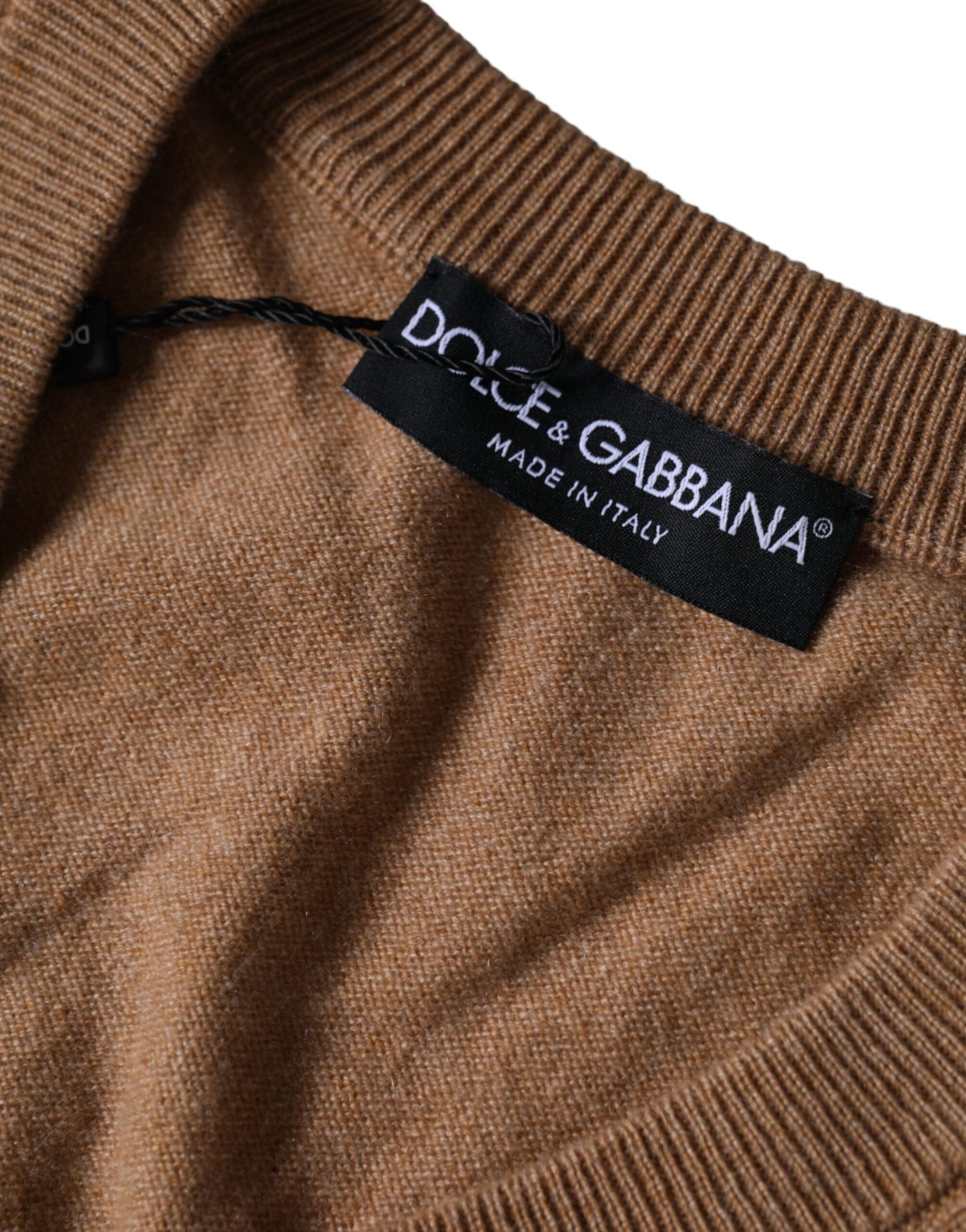 Dolce & Gabbana Brown Cashmere Knit V-neck Pullover Sweater Dolce & Gabbana
