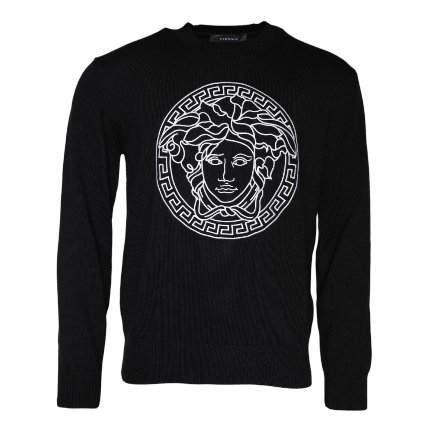Versace Black Medusa Embroidery Crew Neck Pullover Sweater Versace